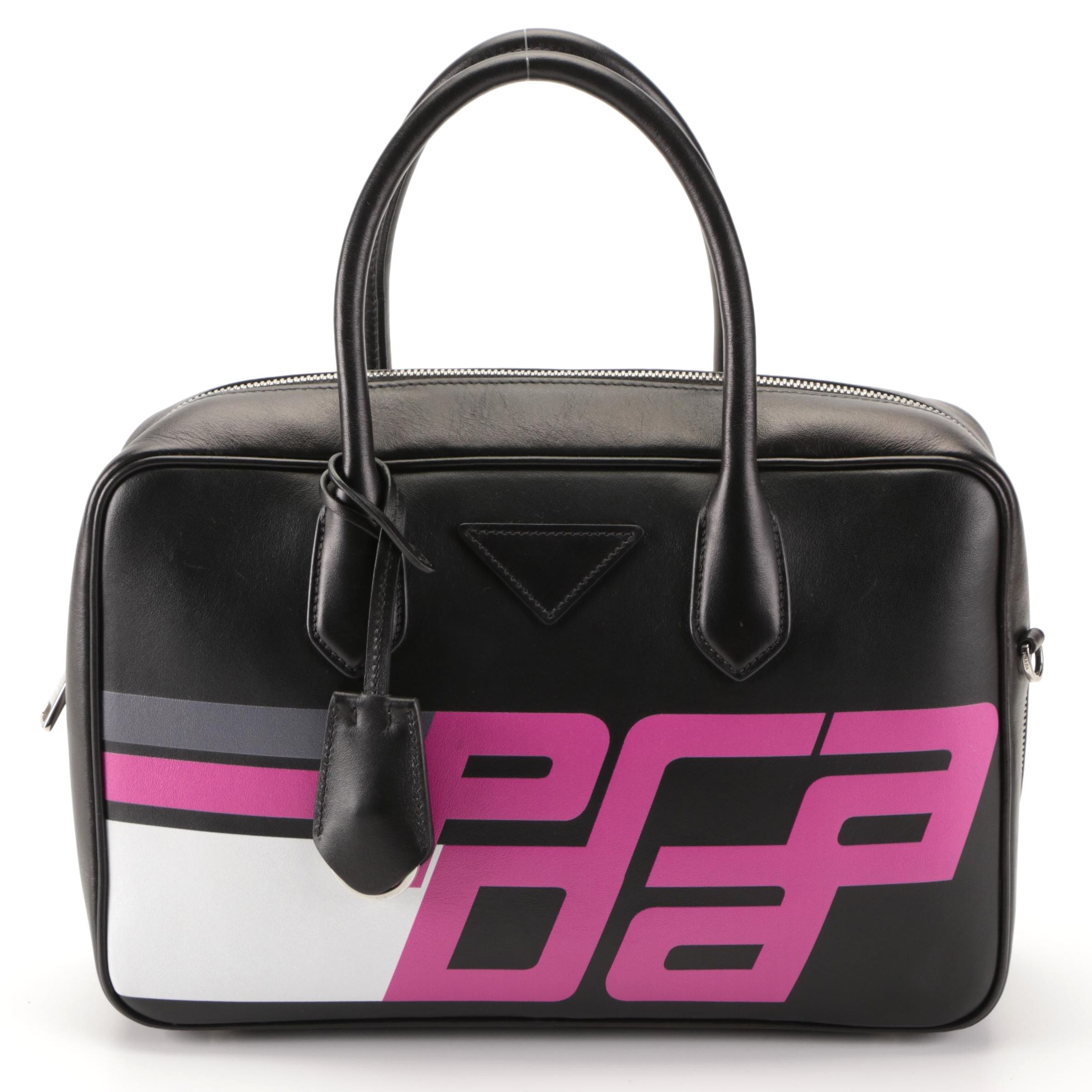 Prada Elektra Racing Large Bauletto Bag in Printed Leather with Shoulder Strap