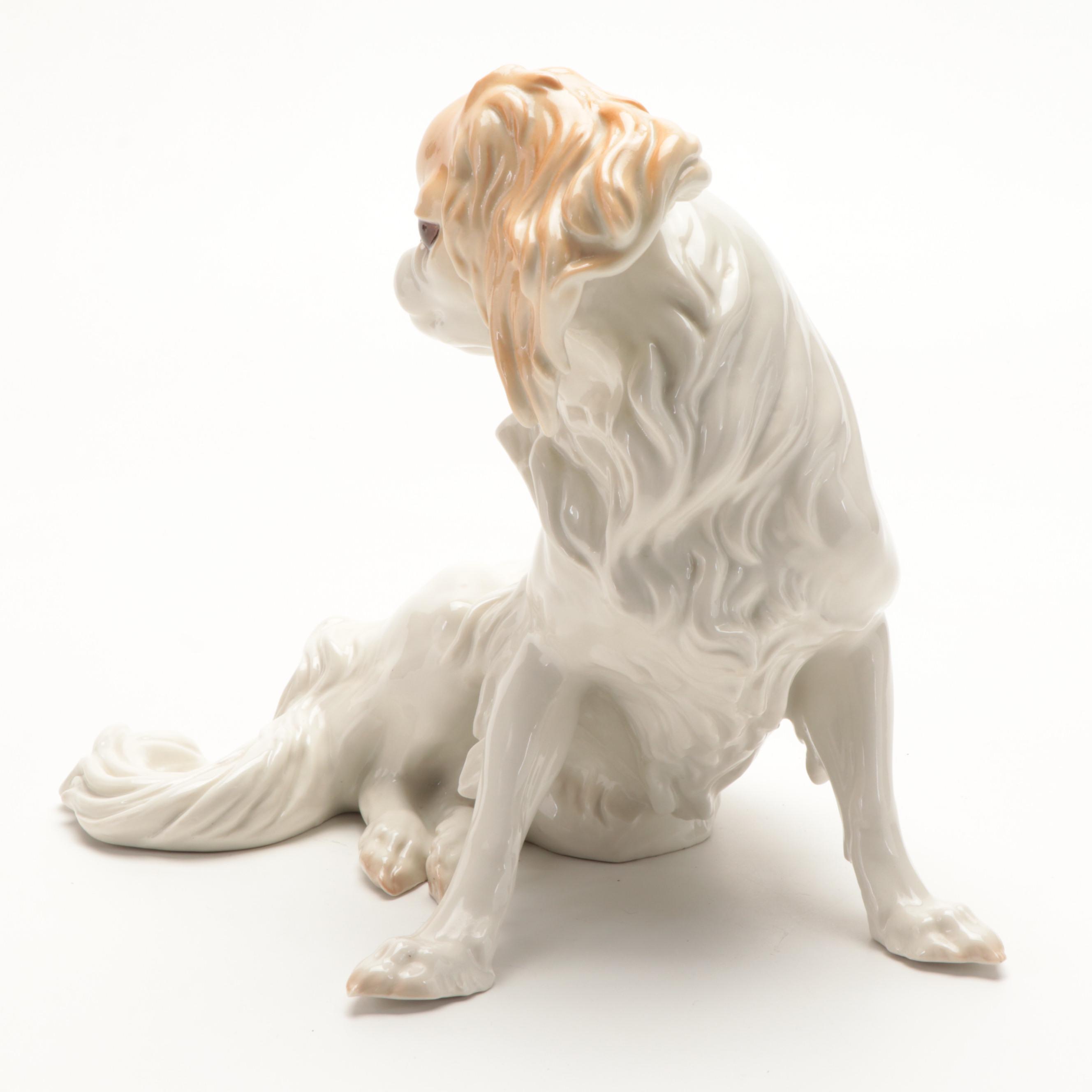 Nymphenburg "Japanese Chin" Porcelain Dog Figurine, Mid to Late 20th Century