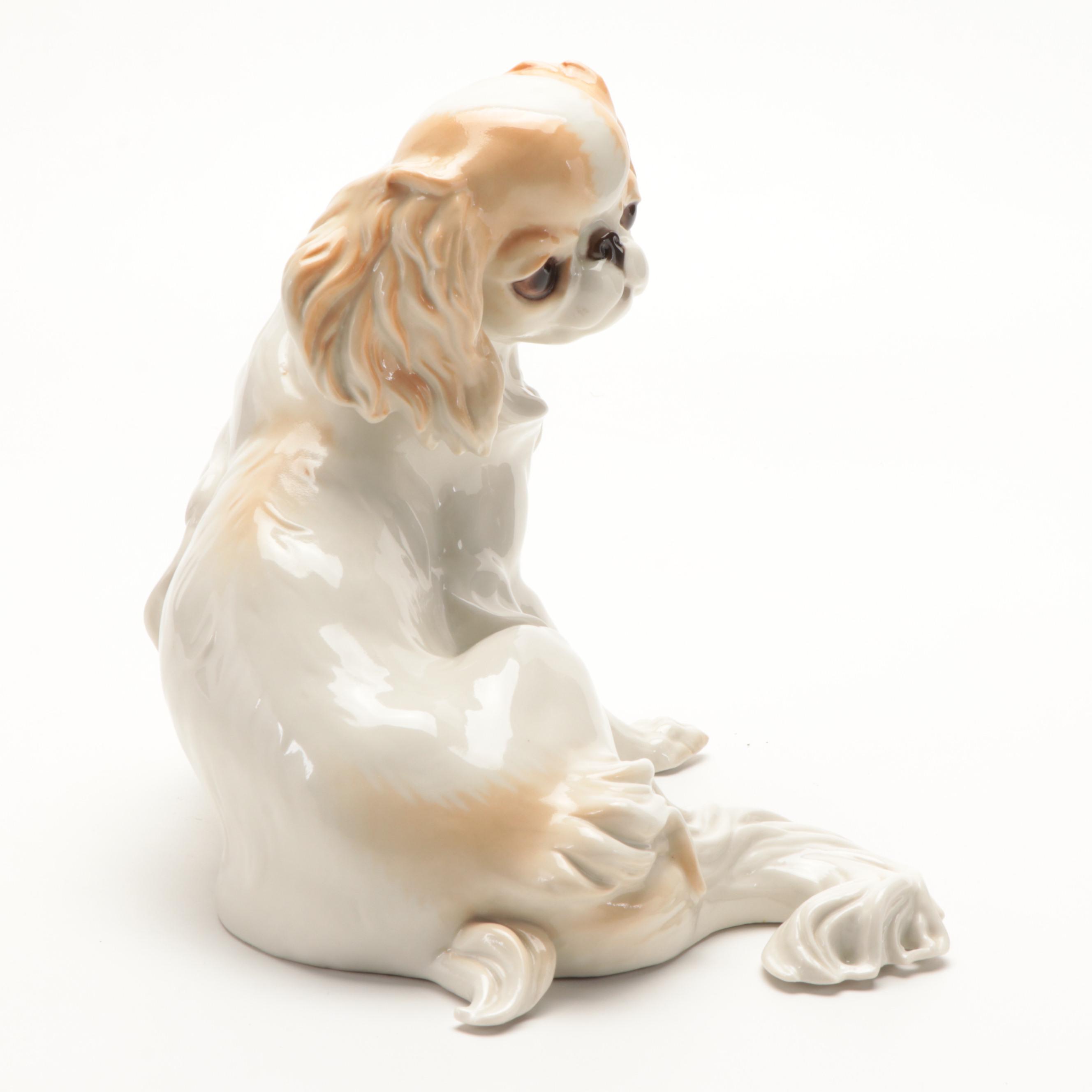 Nymphenburg "Japanese Chin" Porcelain Dog Figurine, Mid to Late 20th Century