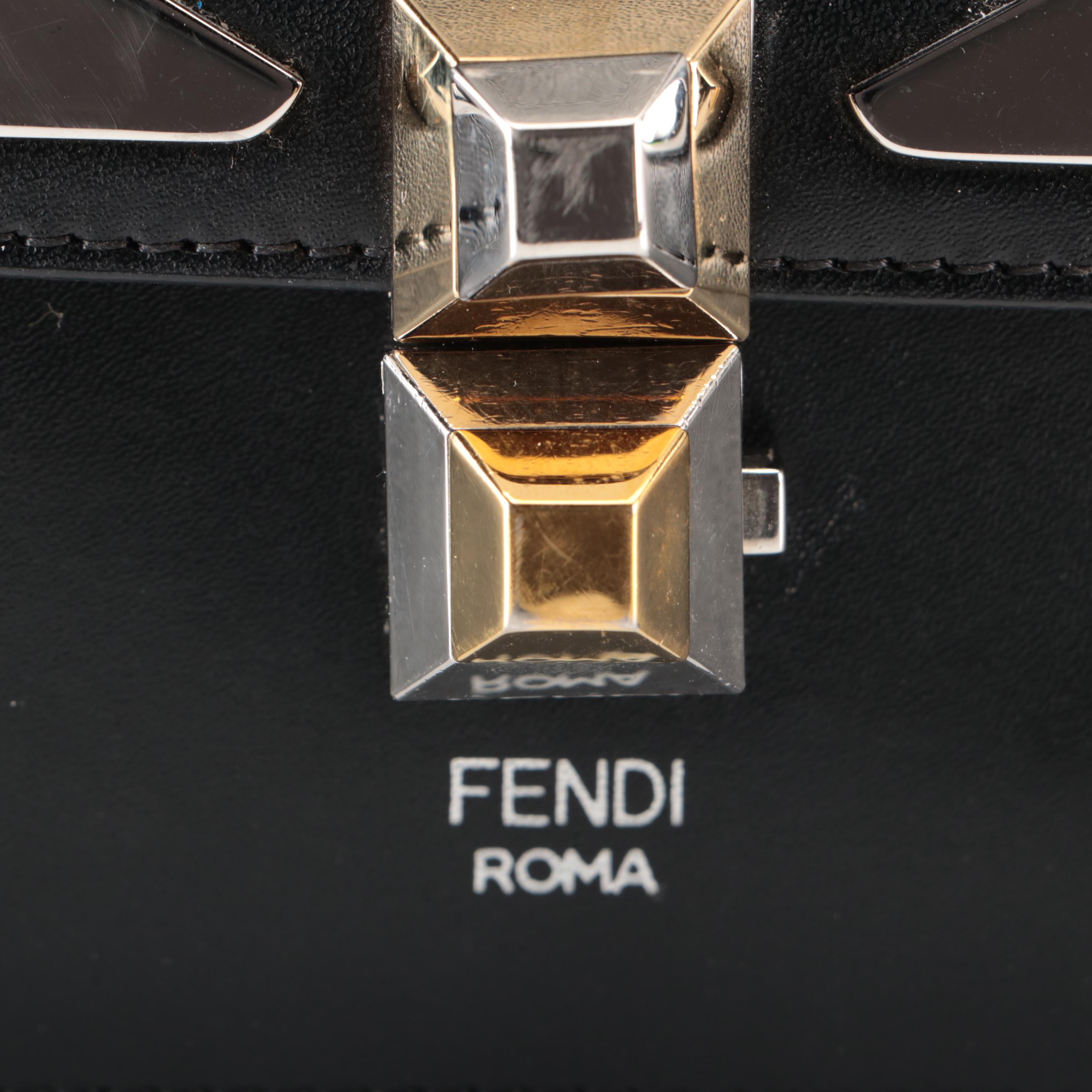 Fendi Mini Kan I Monster Shoulder Bag in Black Leather
