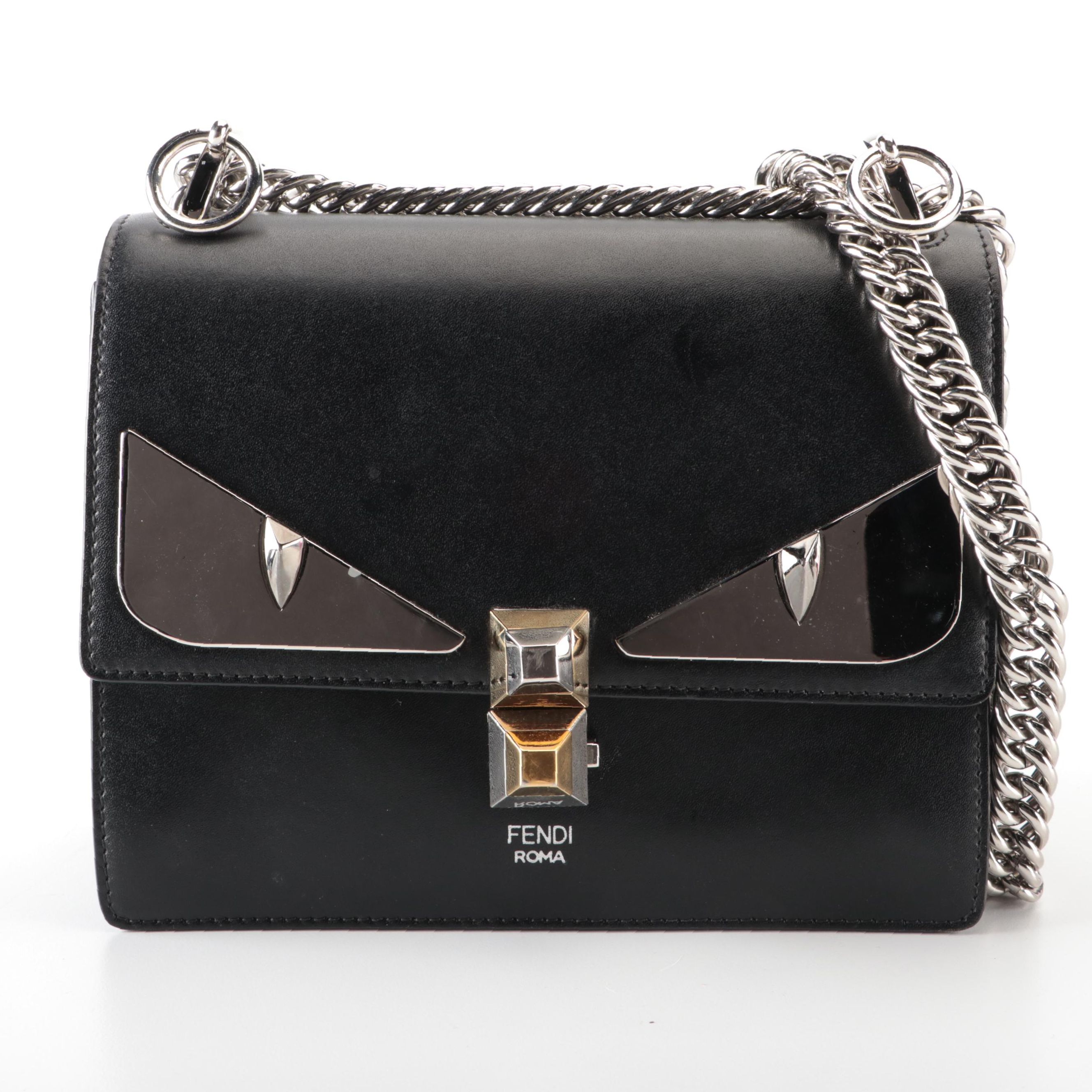 Fendi Mini Kan I Monster Shoulder Bag in Black Leather