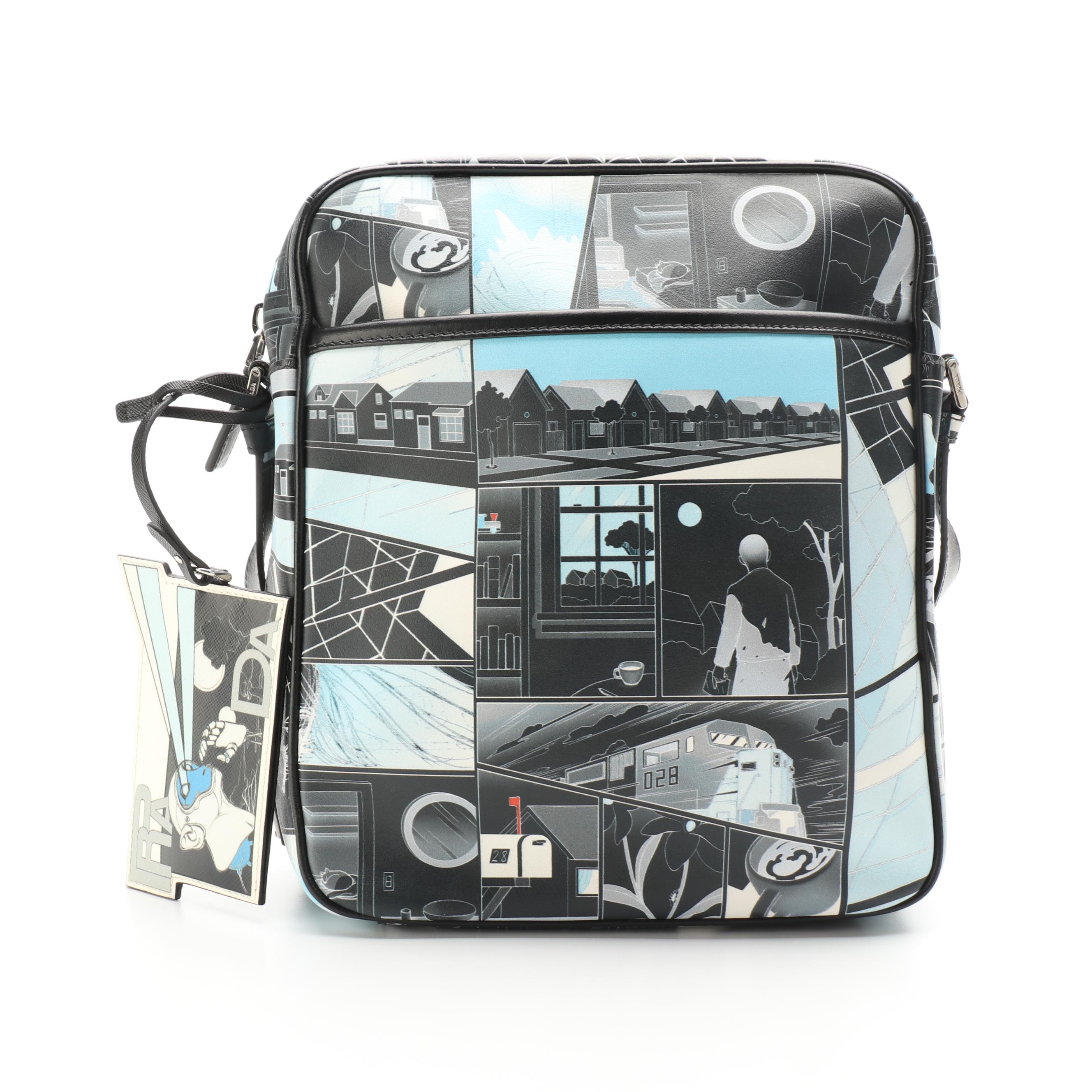 Prada Graphic Comic Style Messenger Bag in Printed Leather