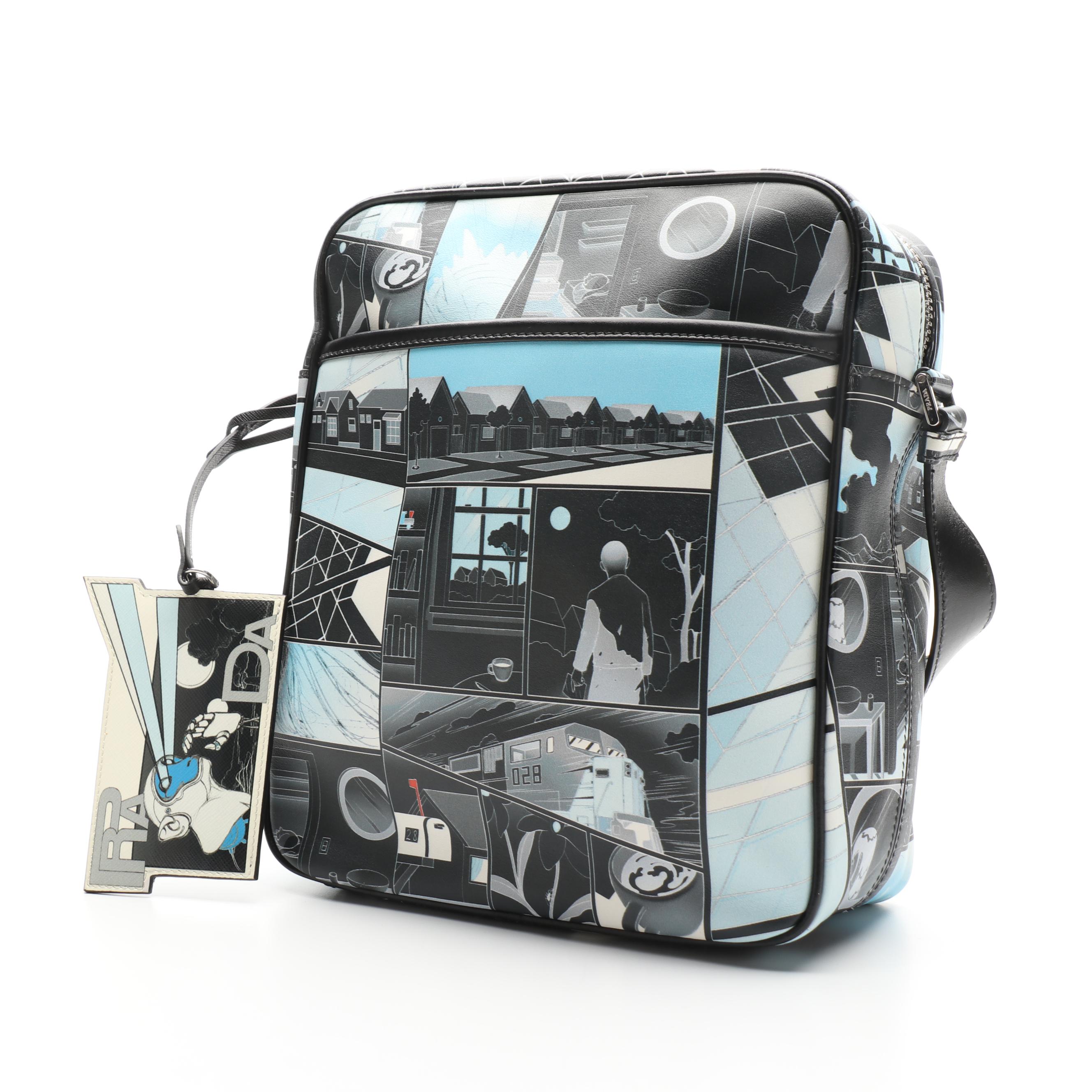 Prada Graphic Comic Style Messenger Bag in Printed Leather