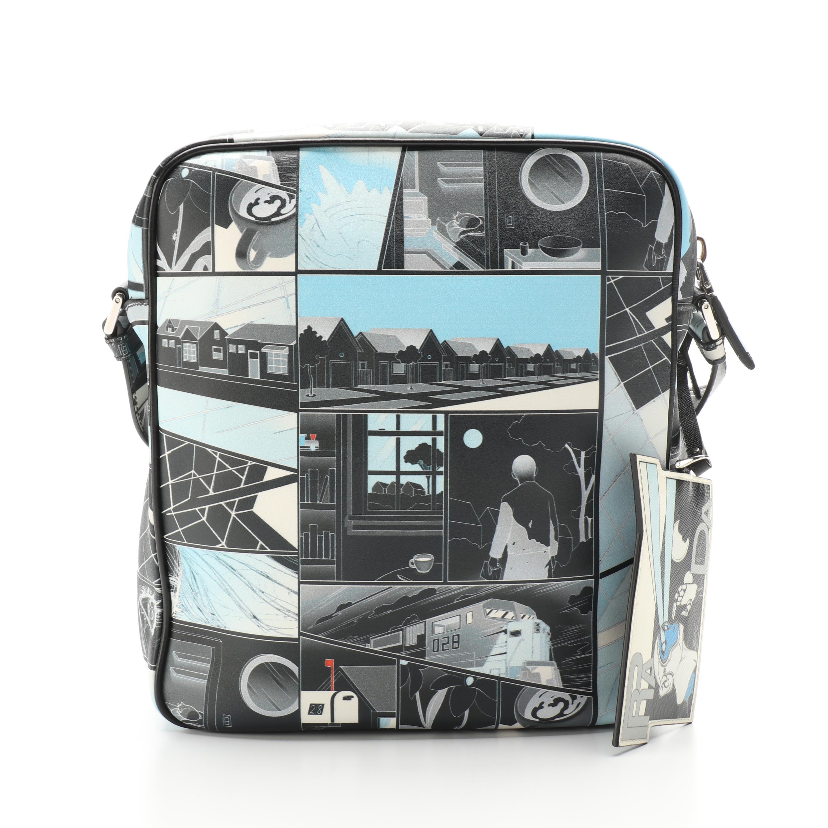 Prada Graphic Comic Style Messenger Bag in Printed Leather