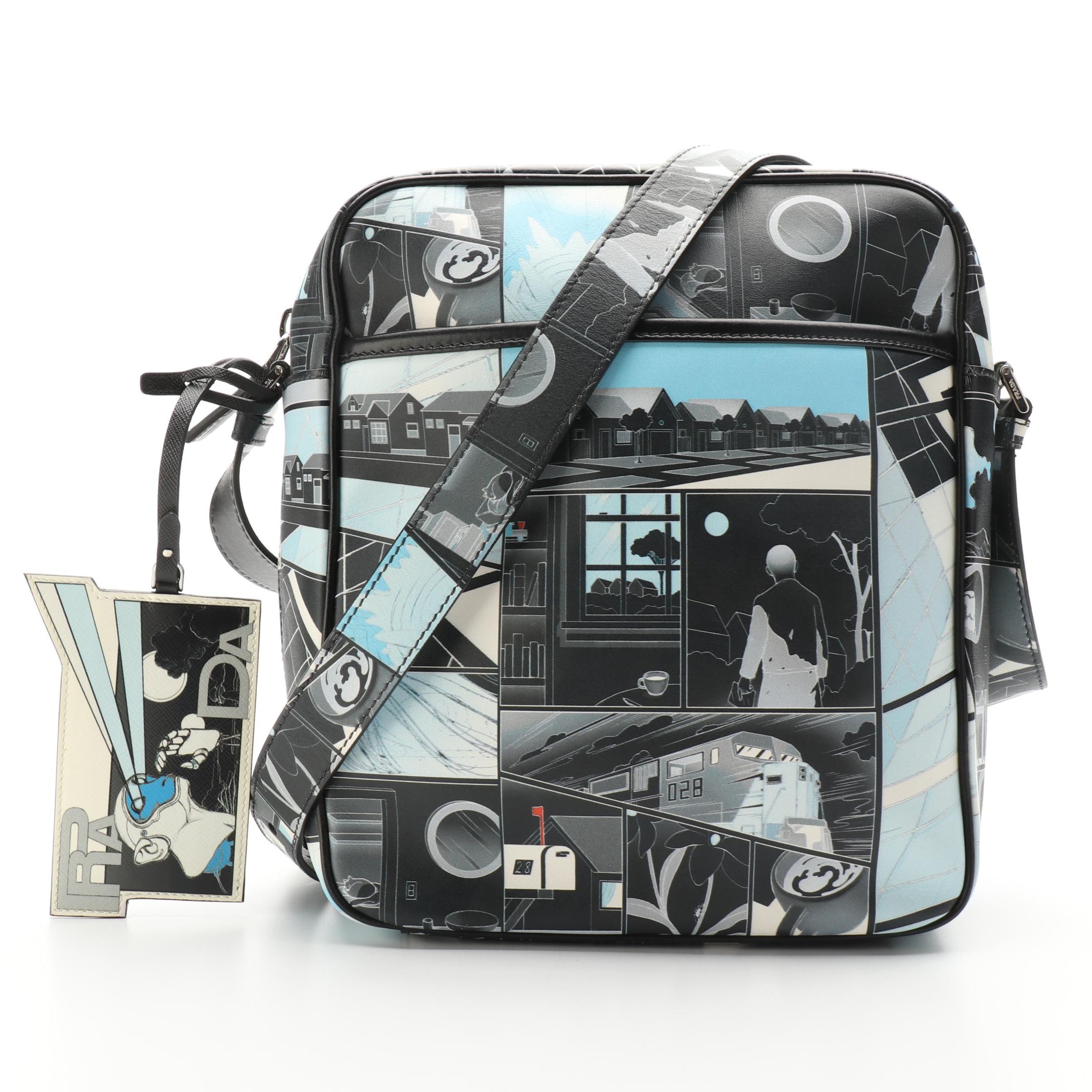 Prada Graphic Comic Style Messenger Bag in Printed Leather