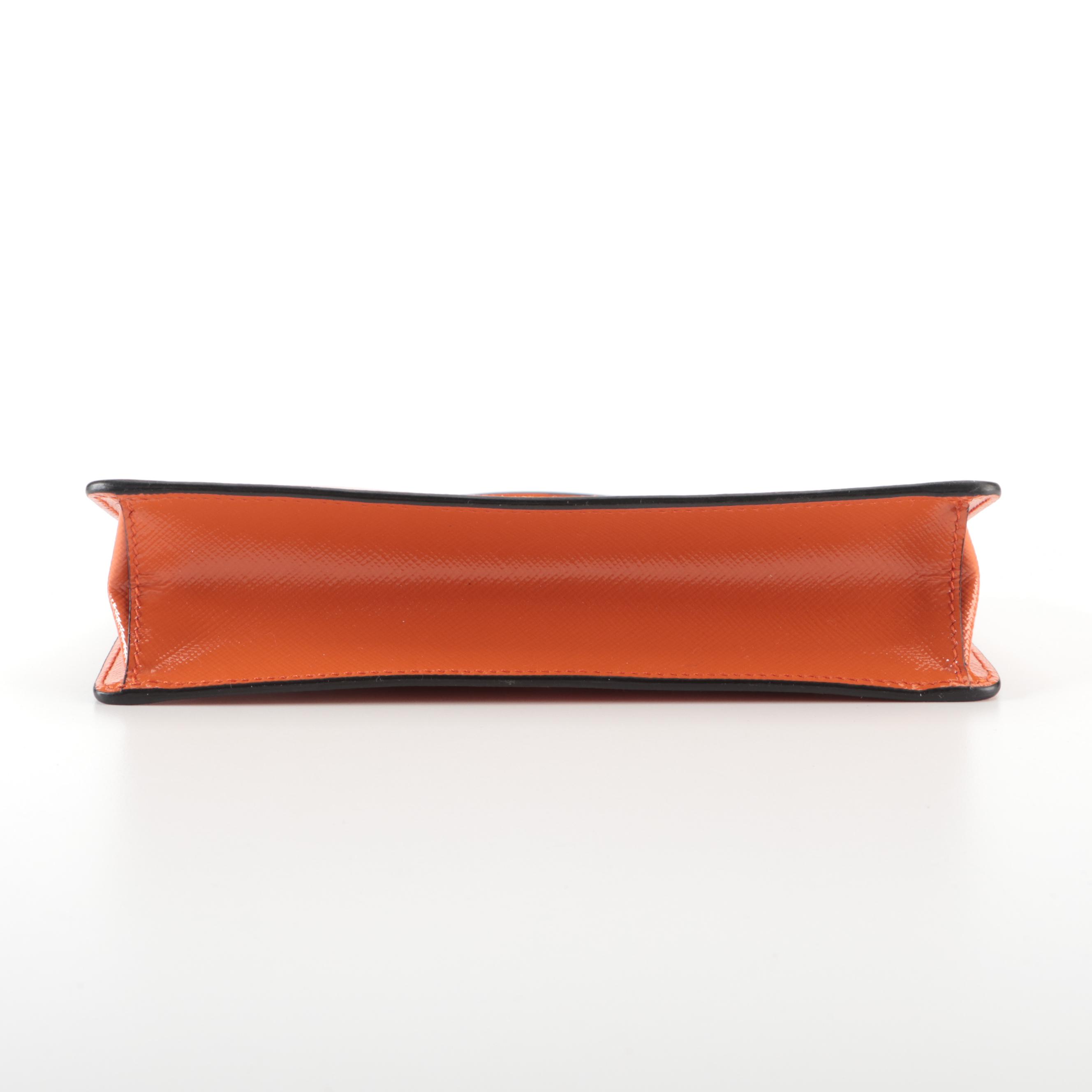 Prada Small Zip Pochette-on-Chain in Orange Saffiano Patent Leather