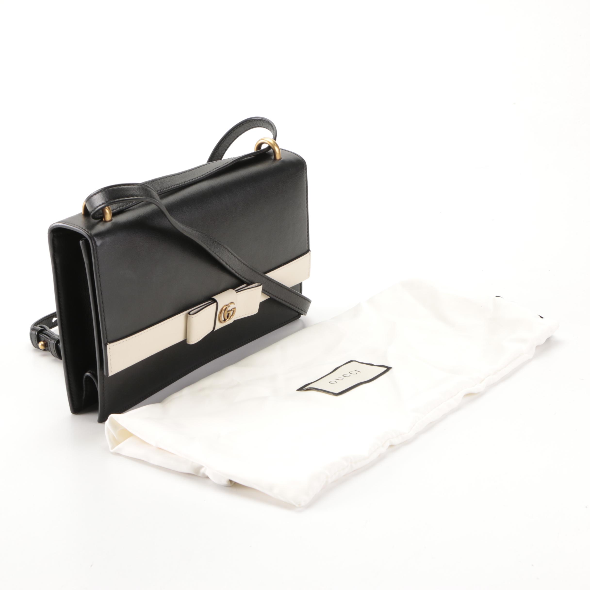 Gucci Japan Exclusive Marmont Bow Flap Shoulder Bag in Black Leather