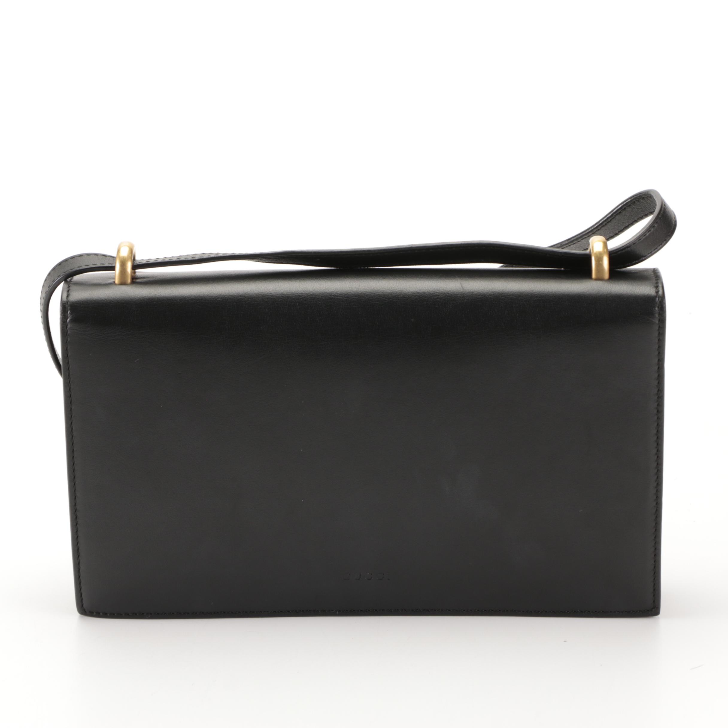 Gucci Japan Exclusive Marmont Bow Flap Shoulder Bag in Black Leather