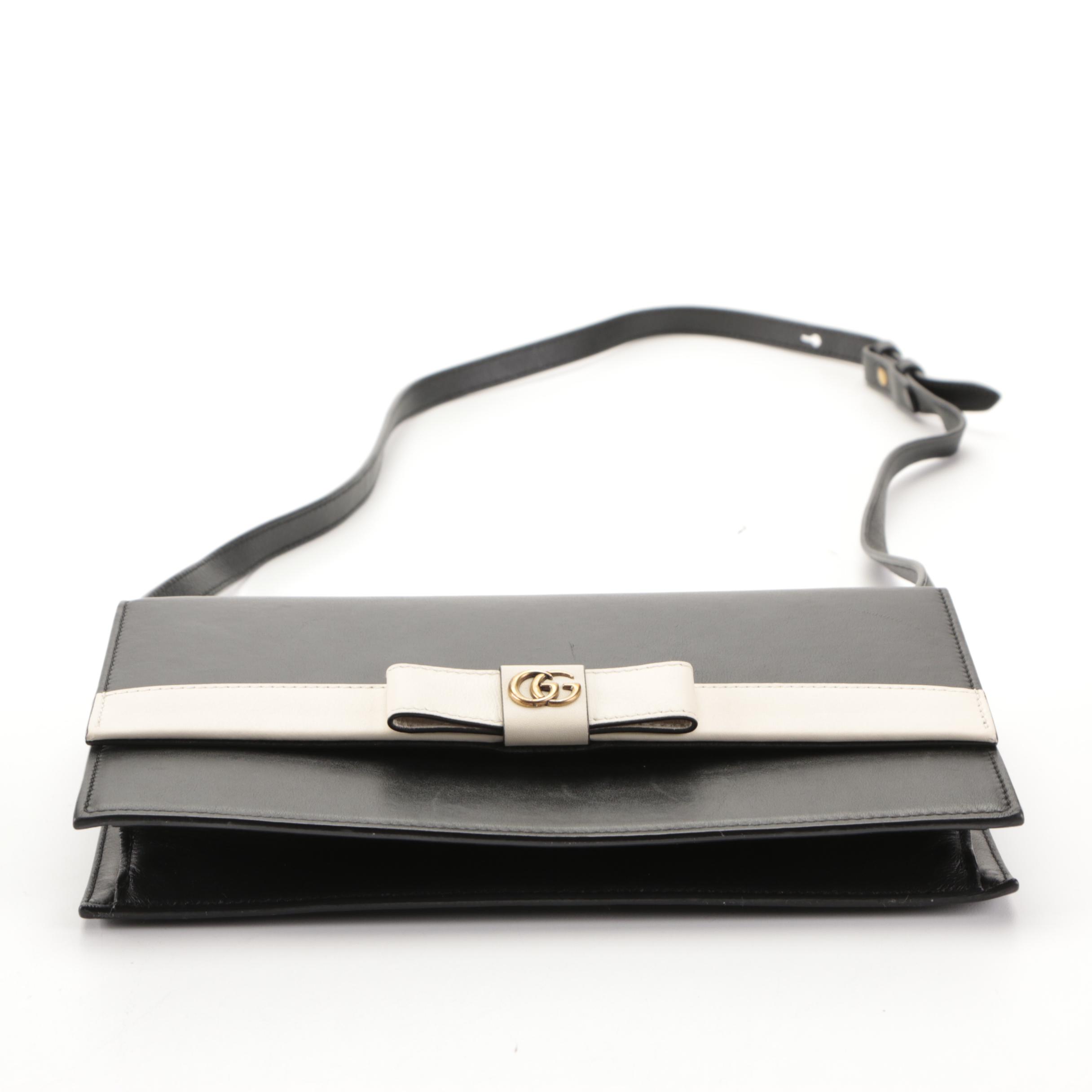 Gucci Japan Exclusive Marmont Bow Flap Shoulder Bag in Black Leather