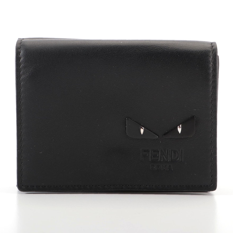 Fendi Trifold French-Flap Monster Wallet in Black Leather with Box