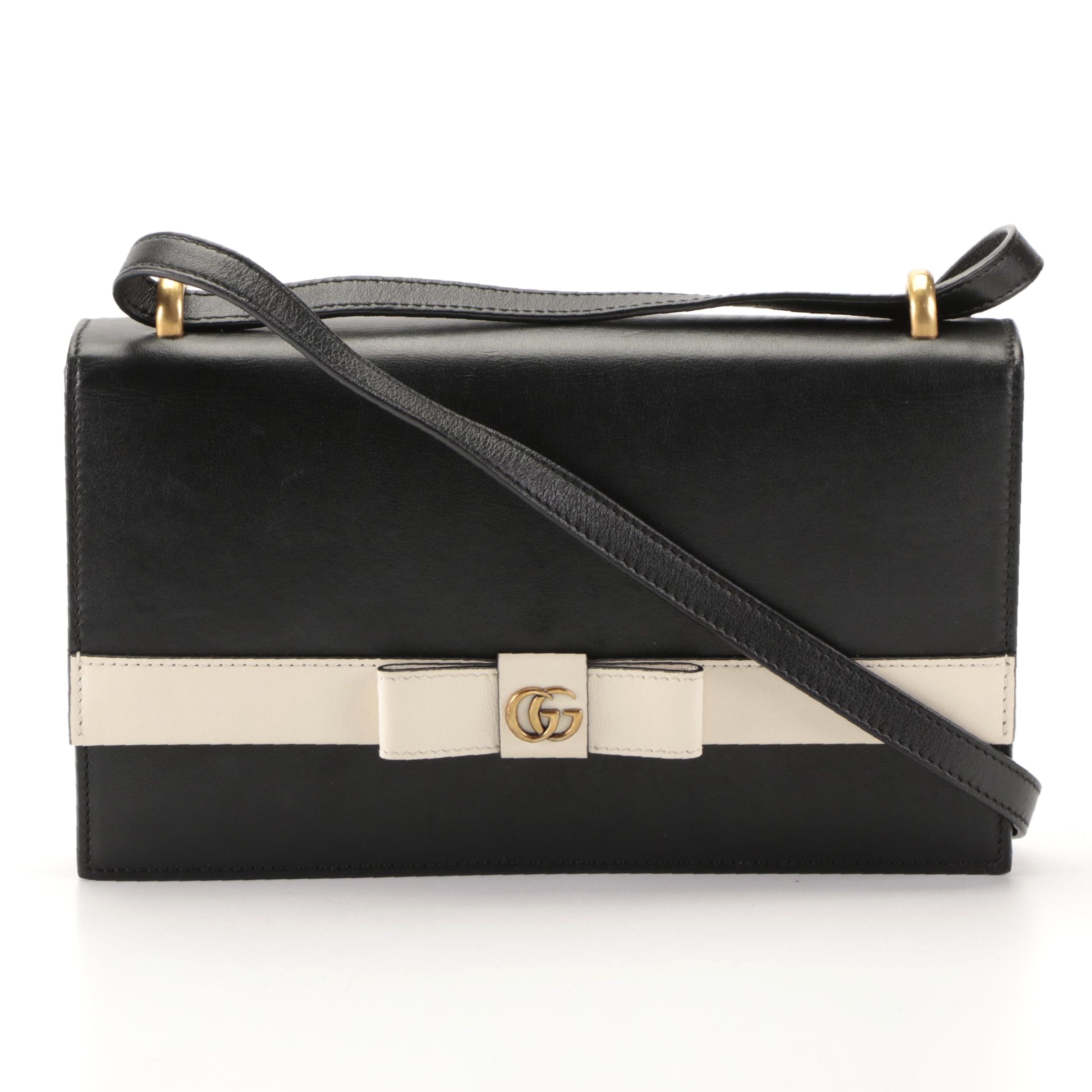 Gucci Japan Exclusive Marmont Bow Flap Shoulder Bag in Black Leather