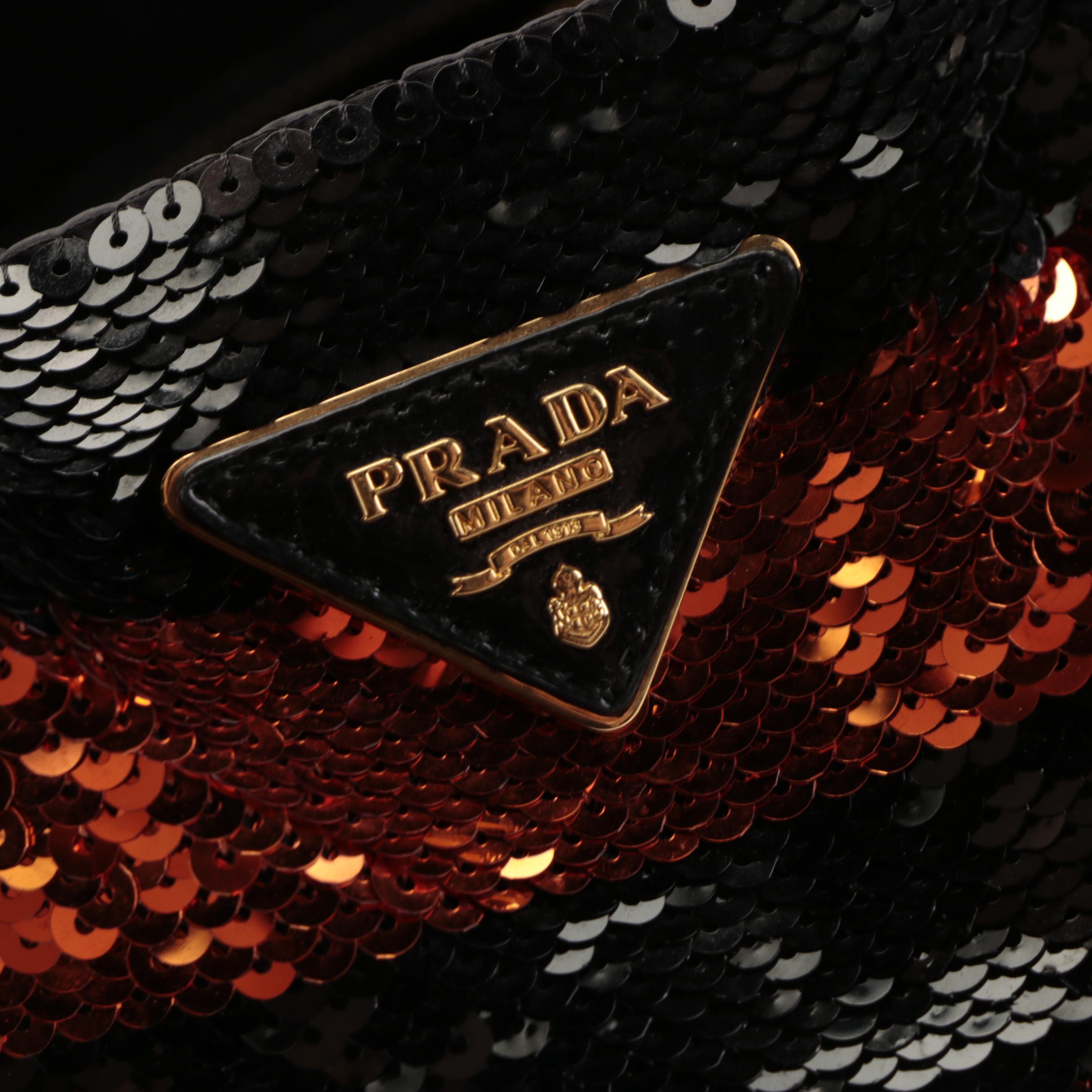 Prada Large Tote Bag in Striped Sequin Nylon with Leather Handles