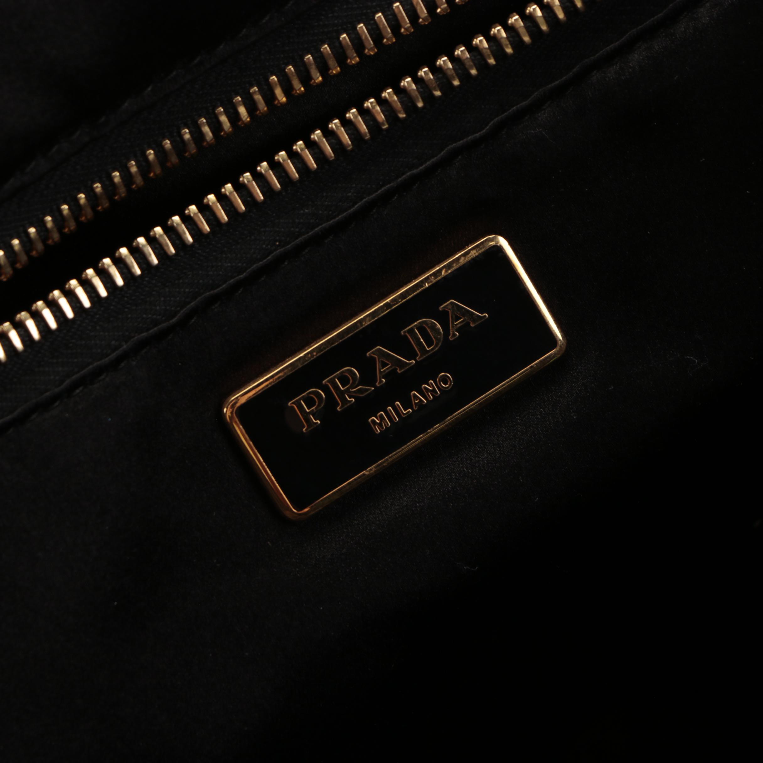 Prada Large Tote Bag in Striped Sequin Nylon with Leather Handles