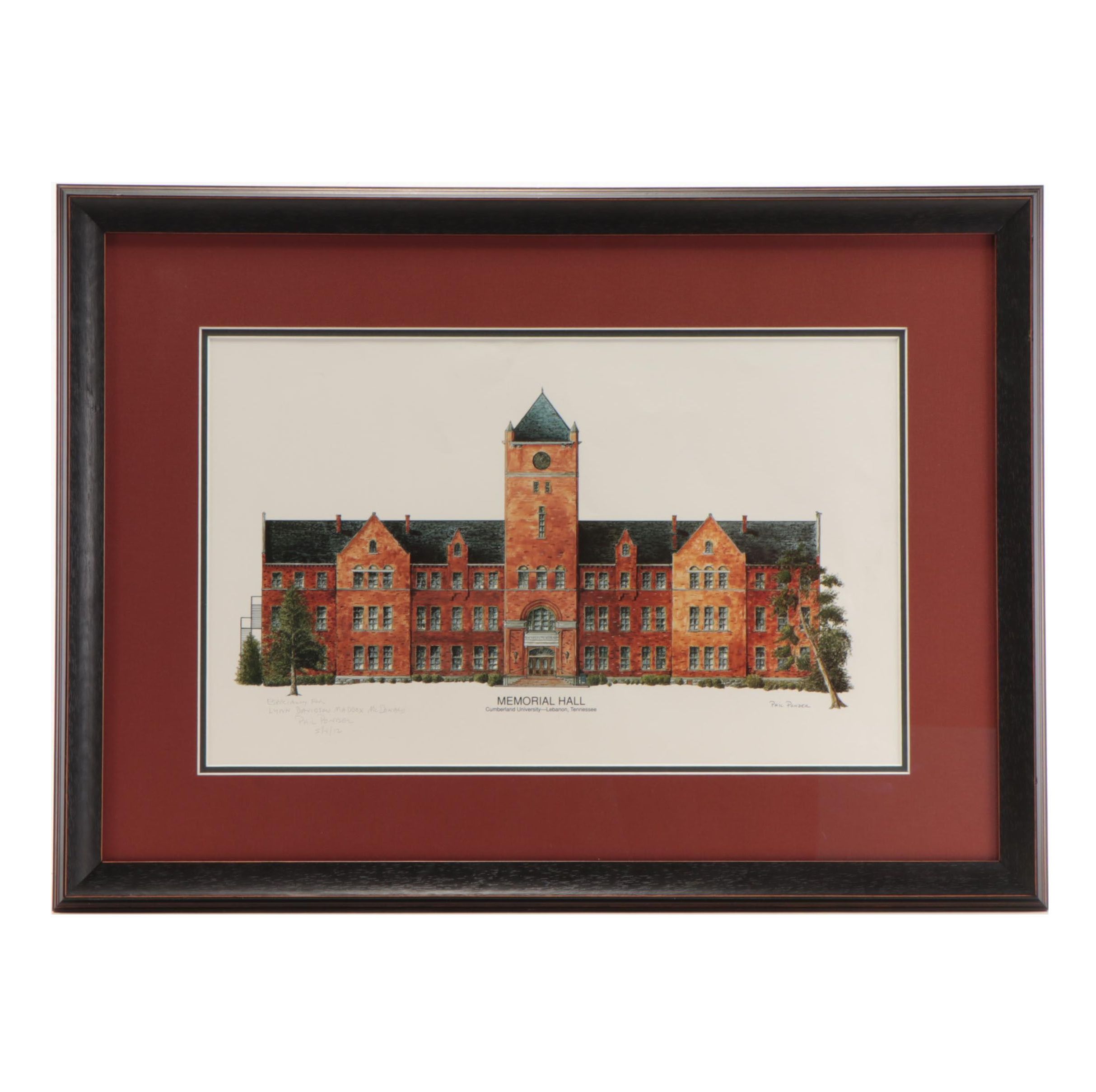 Phil Ponder Offset Lithograph "Memorial Hall / Cumberland University"