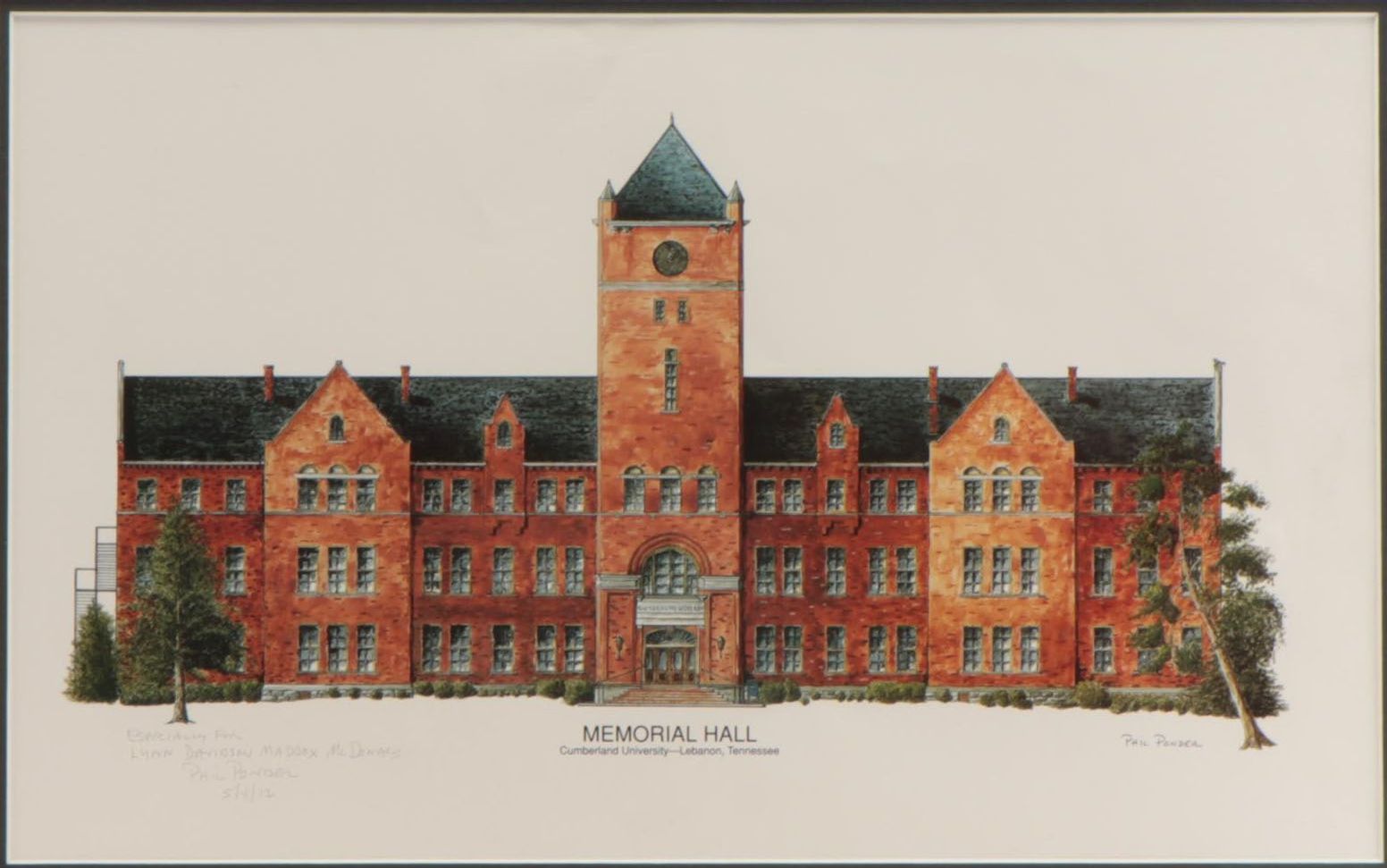 Phil Ponder Offset Lithograph "Memorial Hall / Cumberland University"