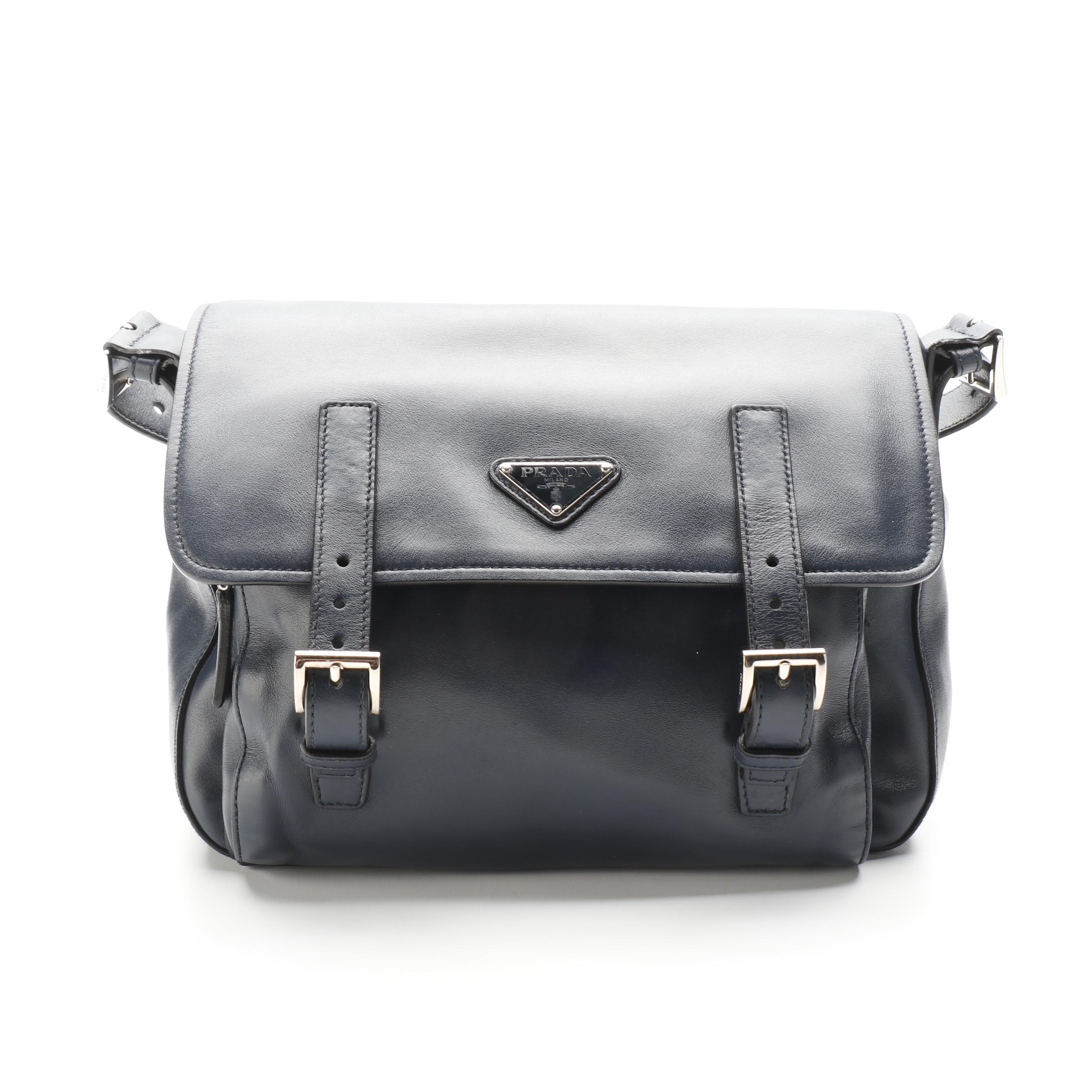 Prada Calfskin Leather Two-Pocket Messenger Bag