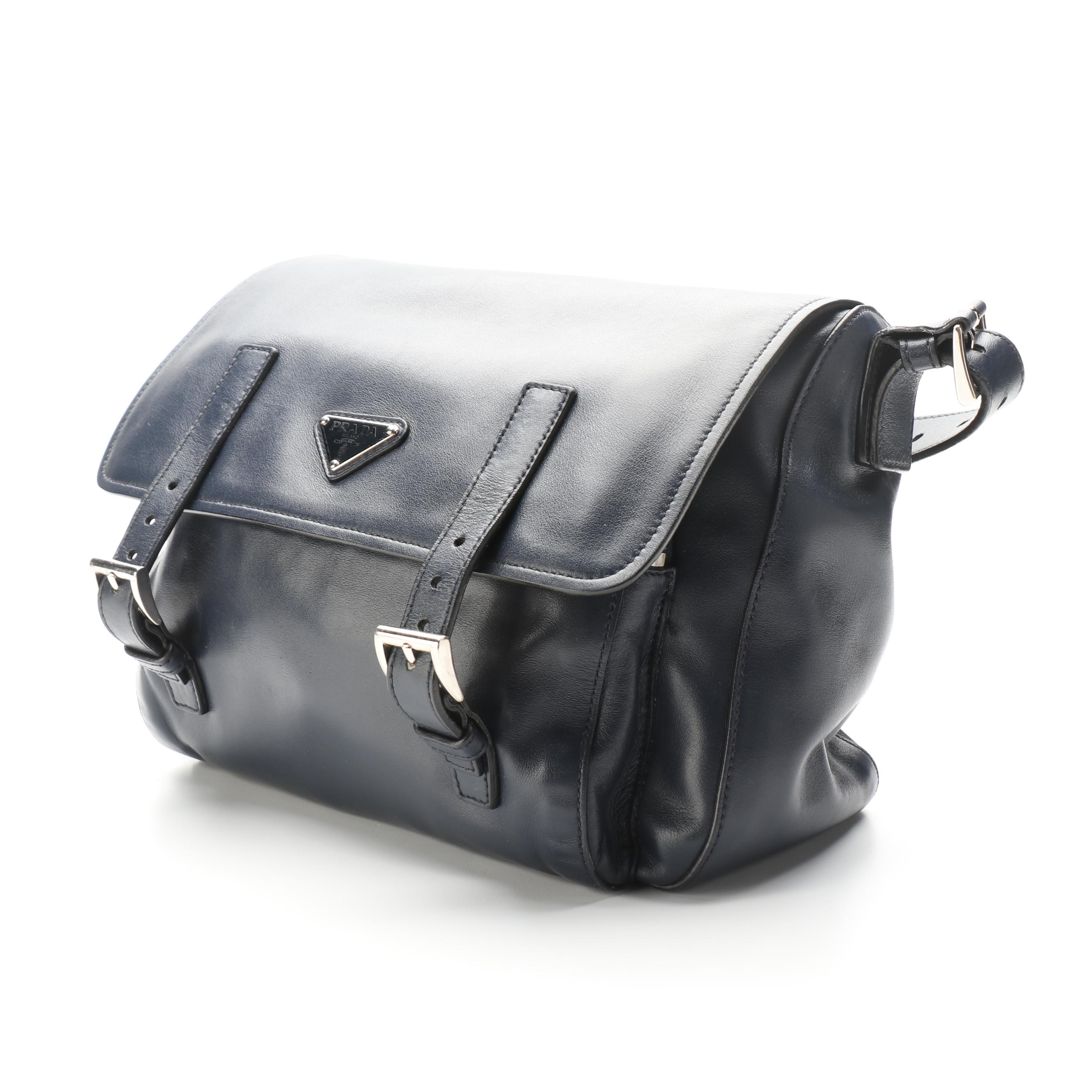 Prada Calfskin Leather Two-Pocket Messenger Bag