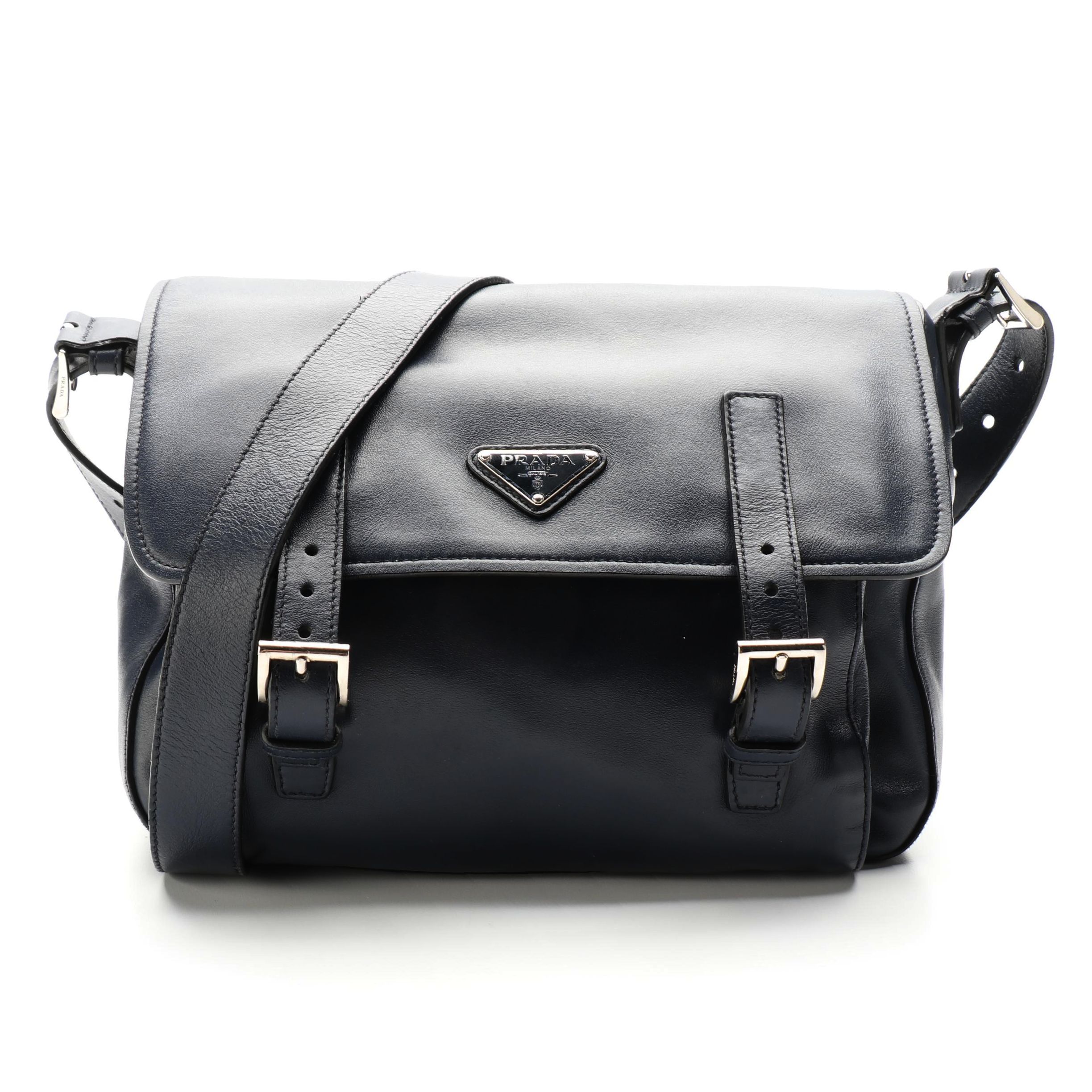 Prada Calfskin Leather Two-Pocket Messenger Bag
