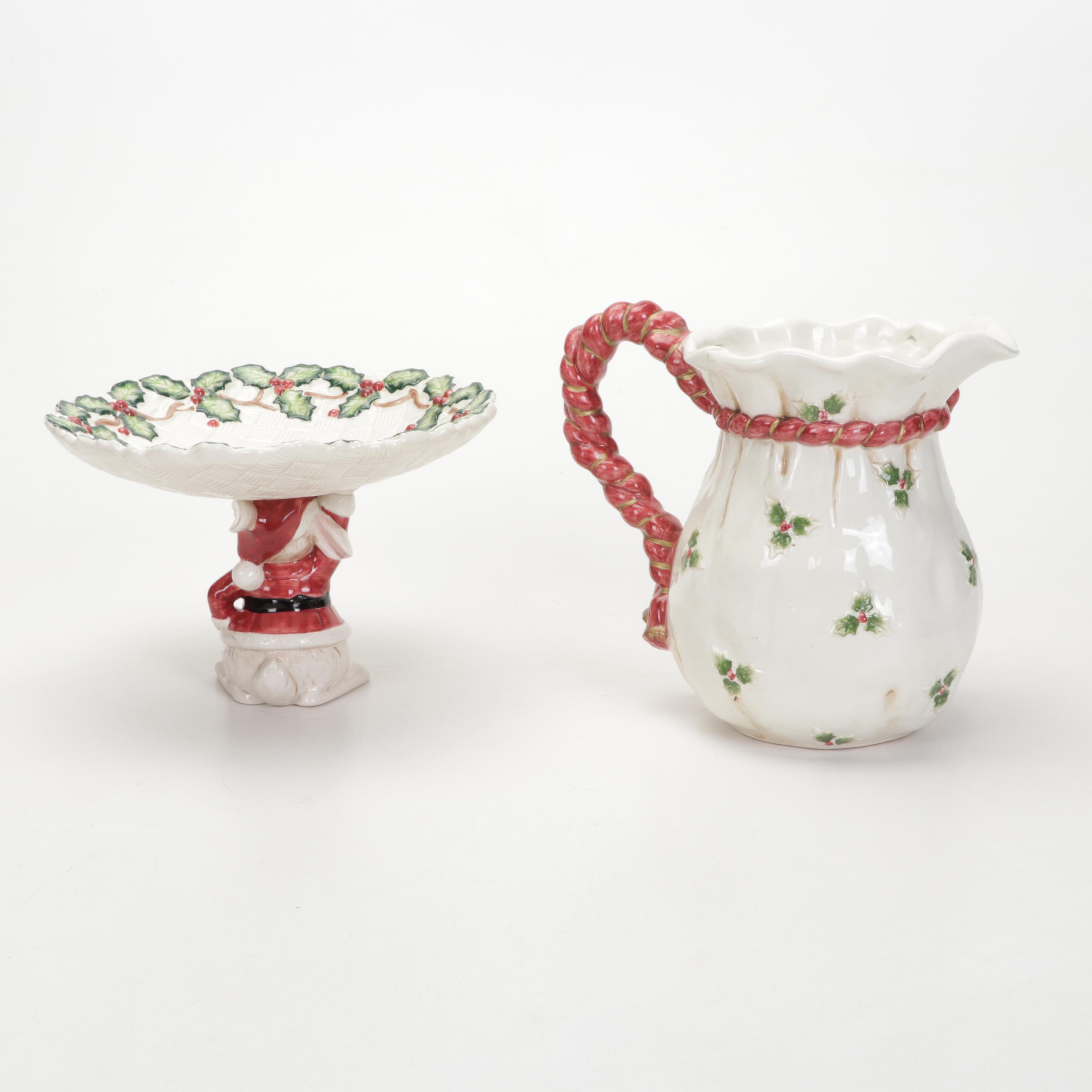 Fitz and Floyd Santa and Bunny Ceramic Christmas Themed Serveware