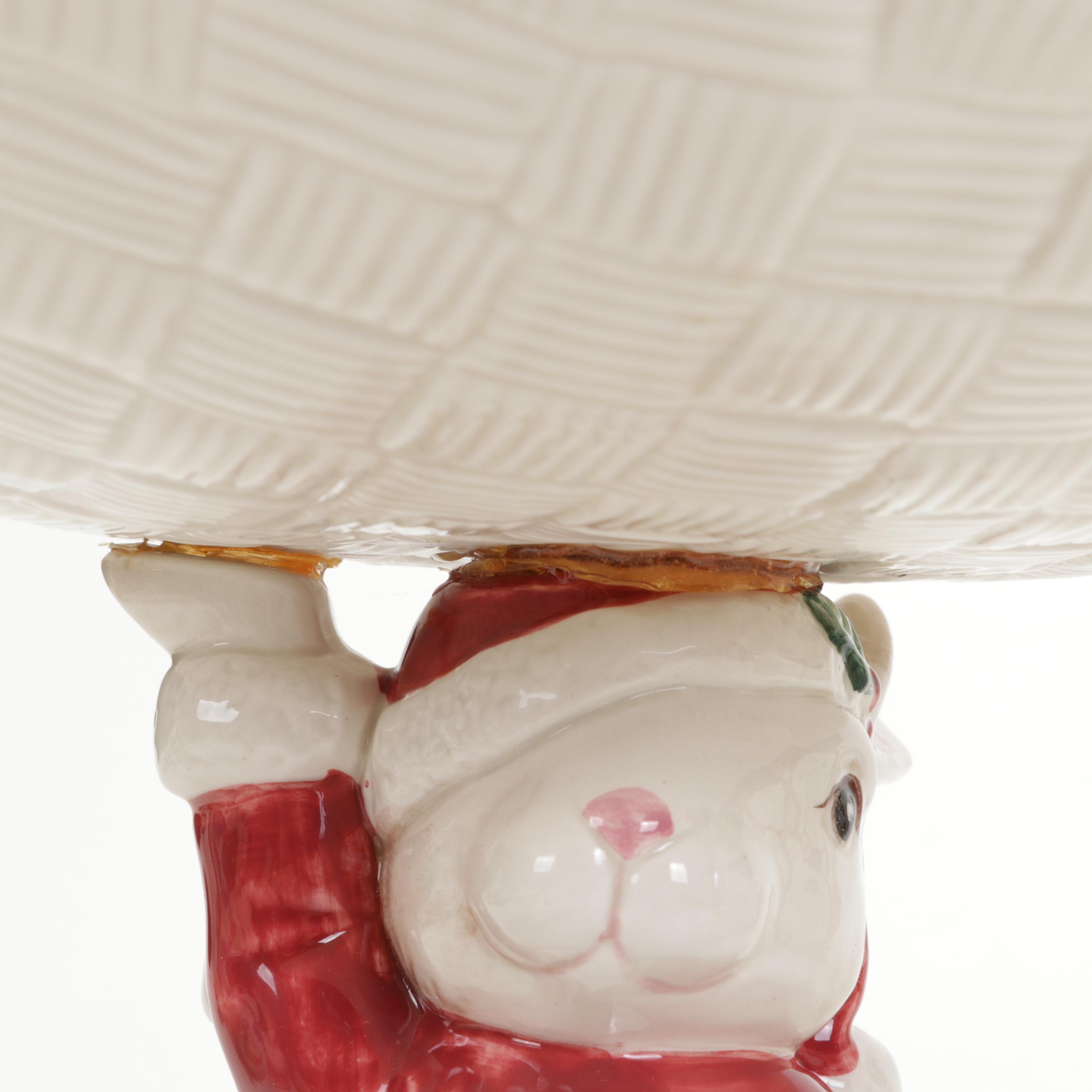 Fitz and Floyd Santa and Bunny Ceramic Christmas Themed Serveware