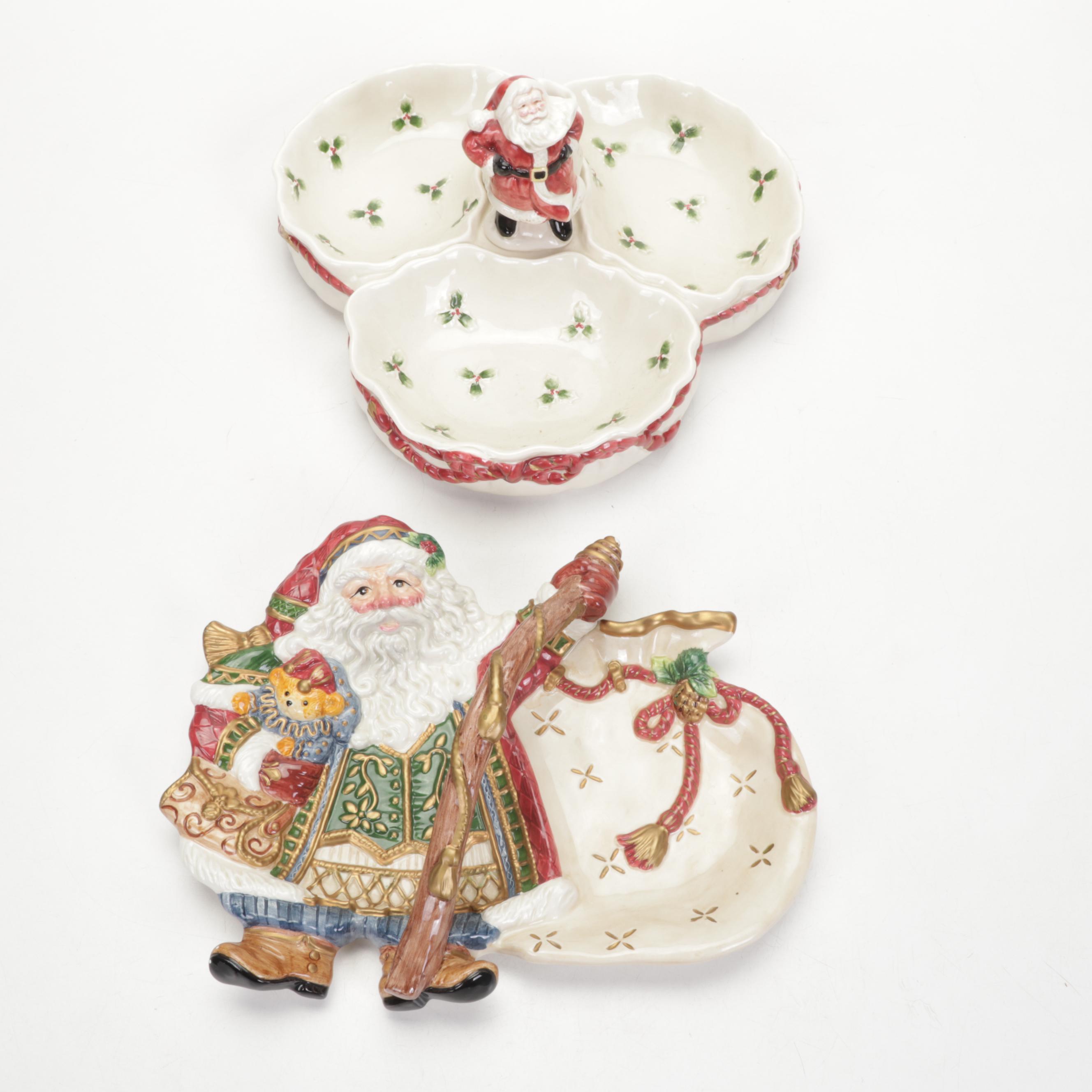 Fitz and Floyd Santa and Bunny Ceramic Christmas Themed Serveware