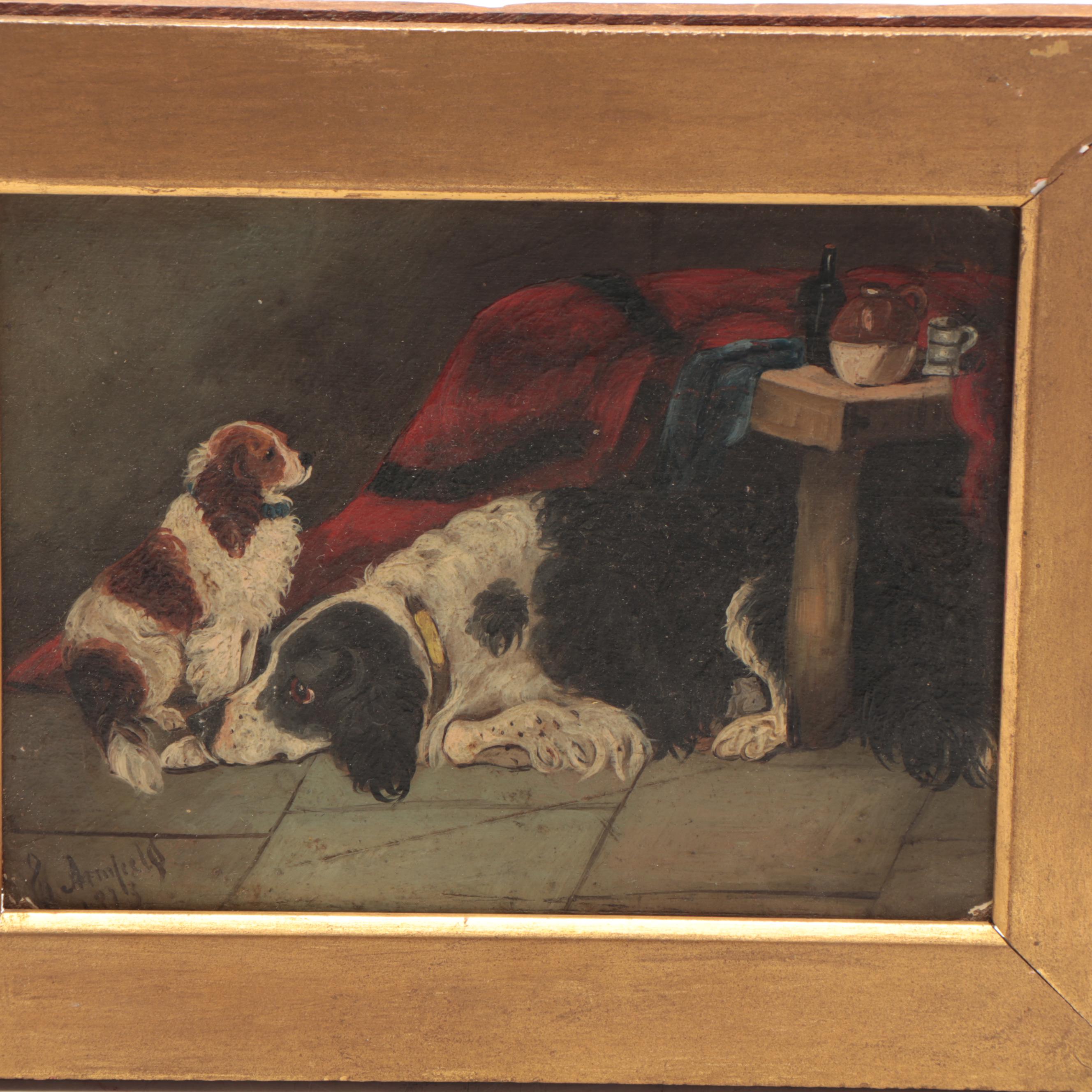 George Armfield Oil Painting of Dogs in an Interior, 1873