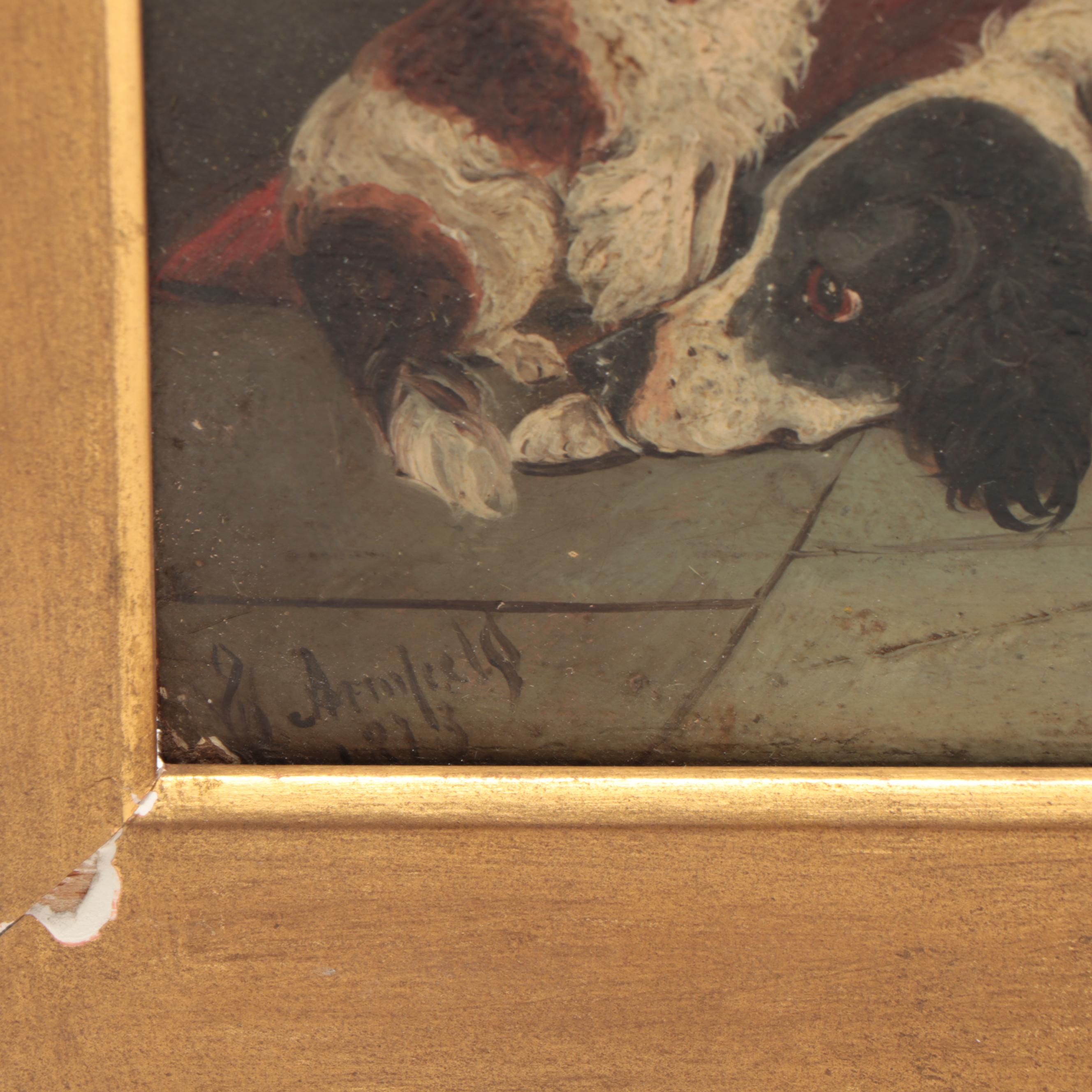George Armfield Oil Painting of Dogs in an Interior, 1873