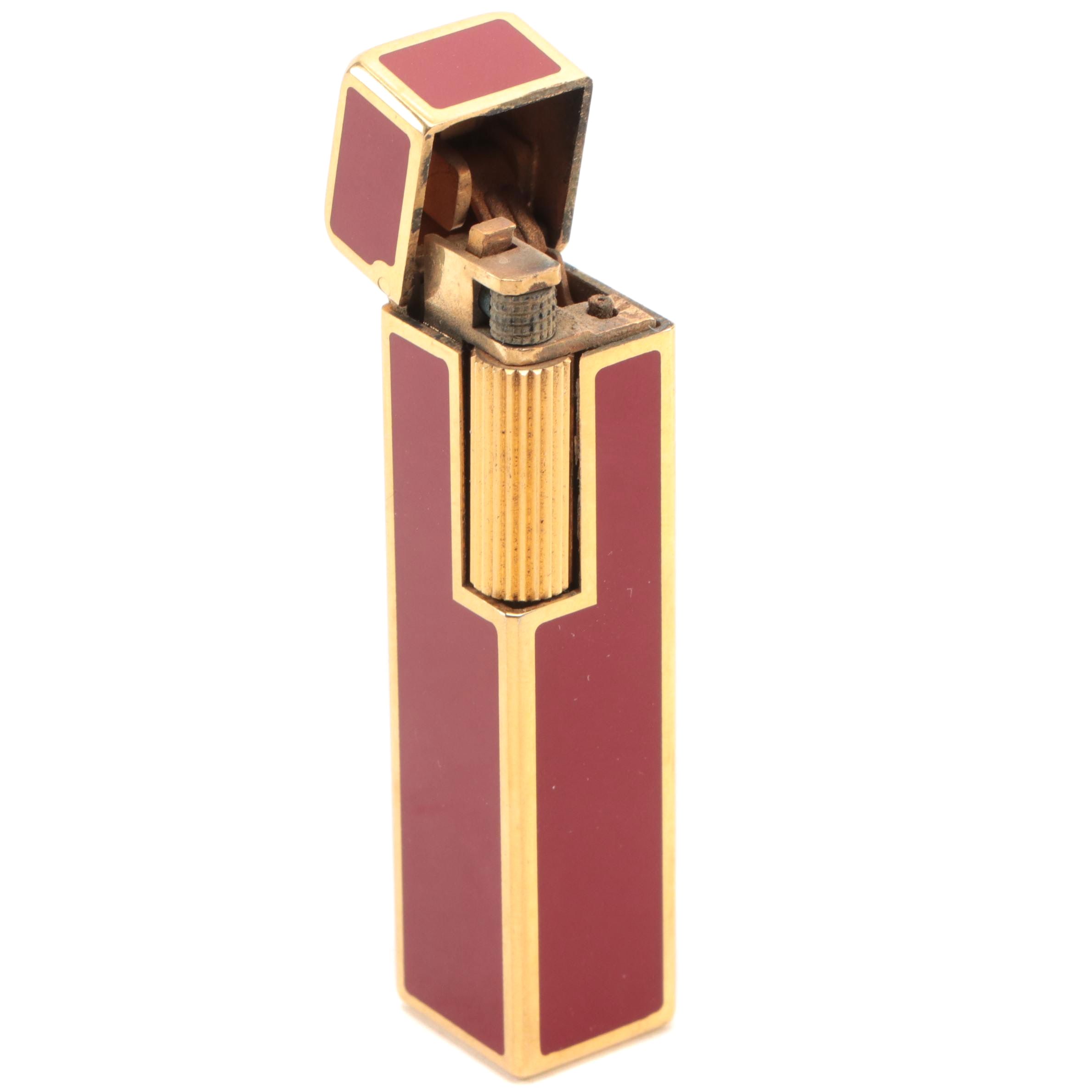 Cartier 18K Gold Plate Red Enamel Cube Lighter, Mid-20th Century
