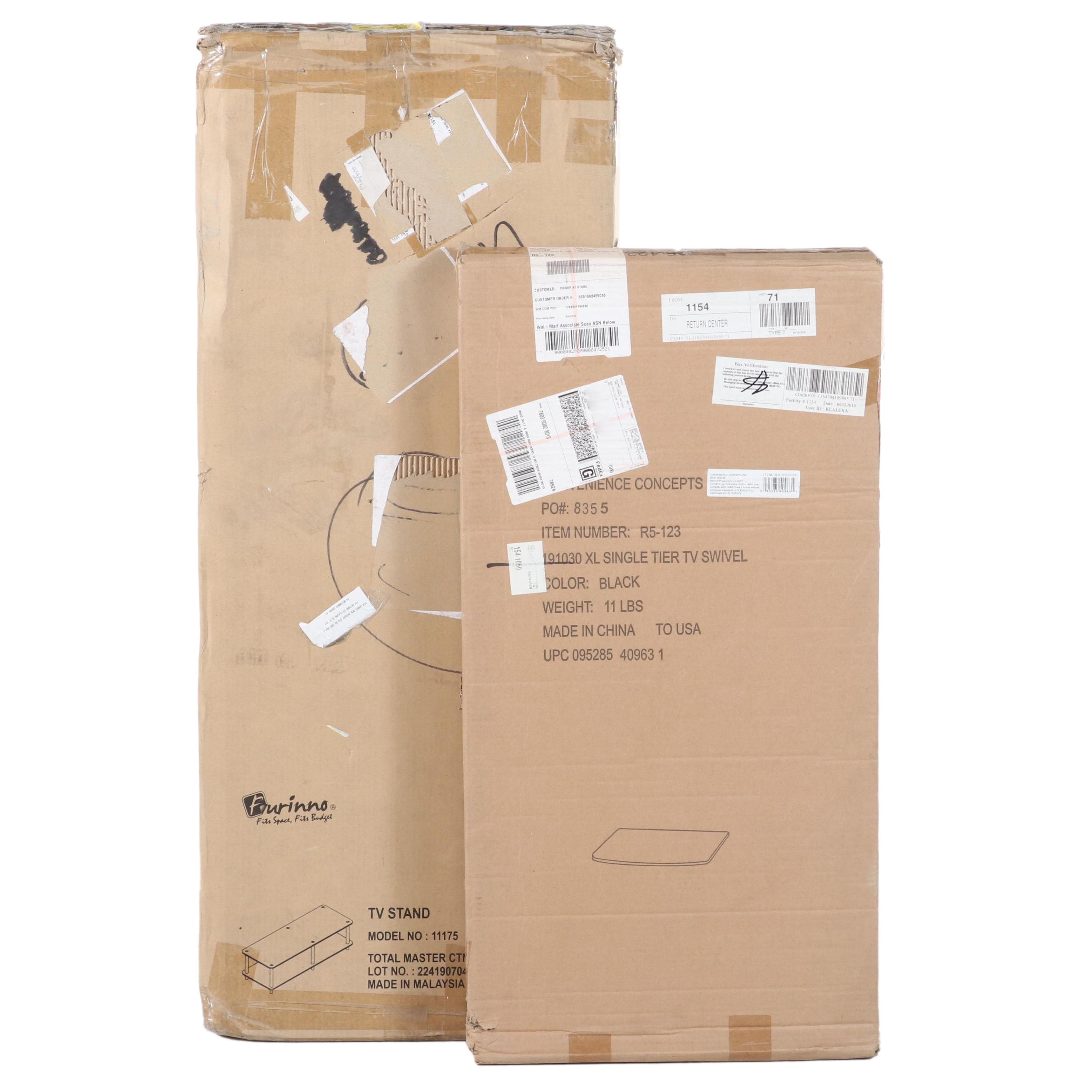 Convenience Concepts Single Tier Swivel TV Riser and Furinno TV Stand