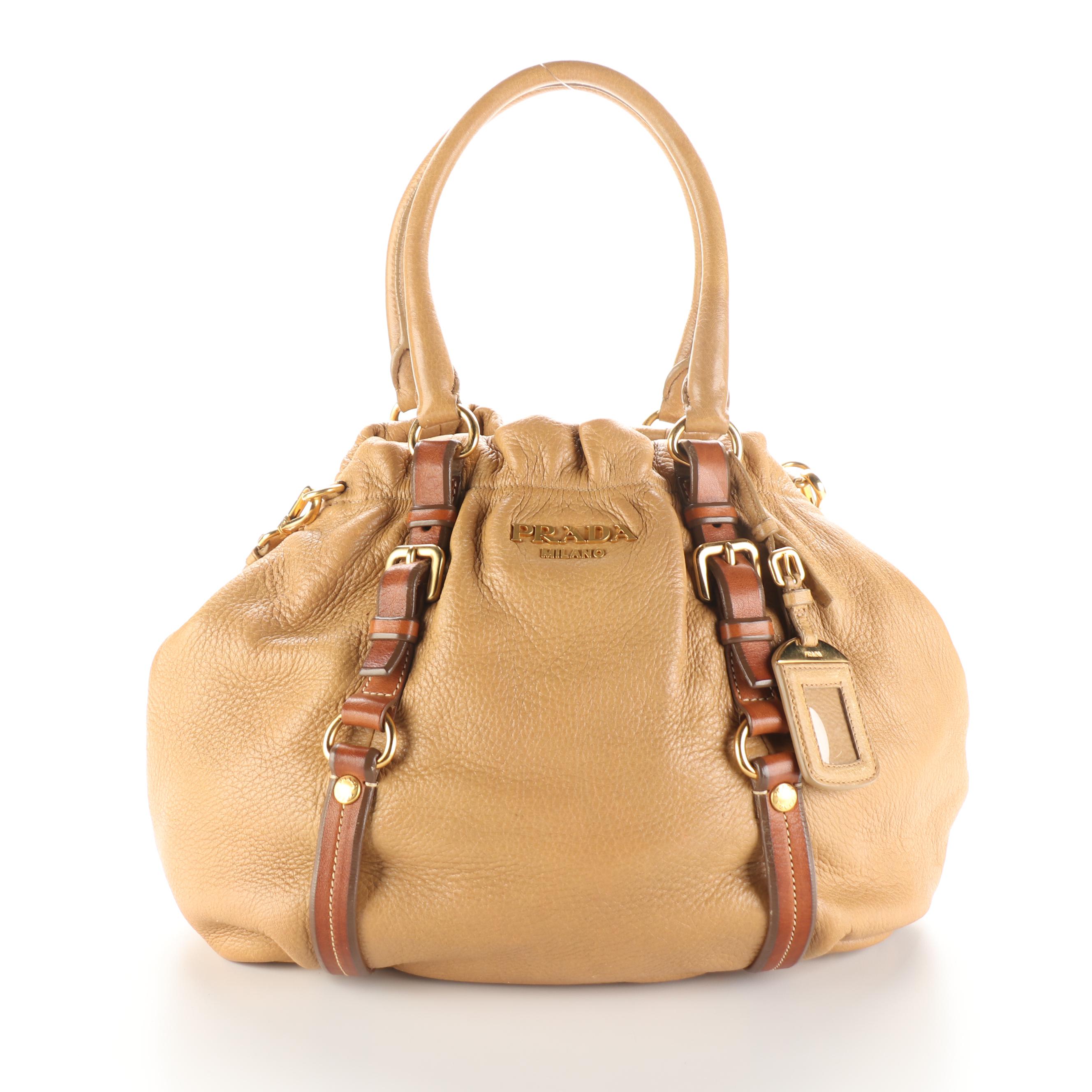 Prada Medium Convertible Tote in Deerskin Leather with Strap
