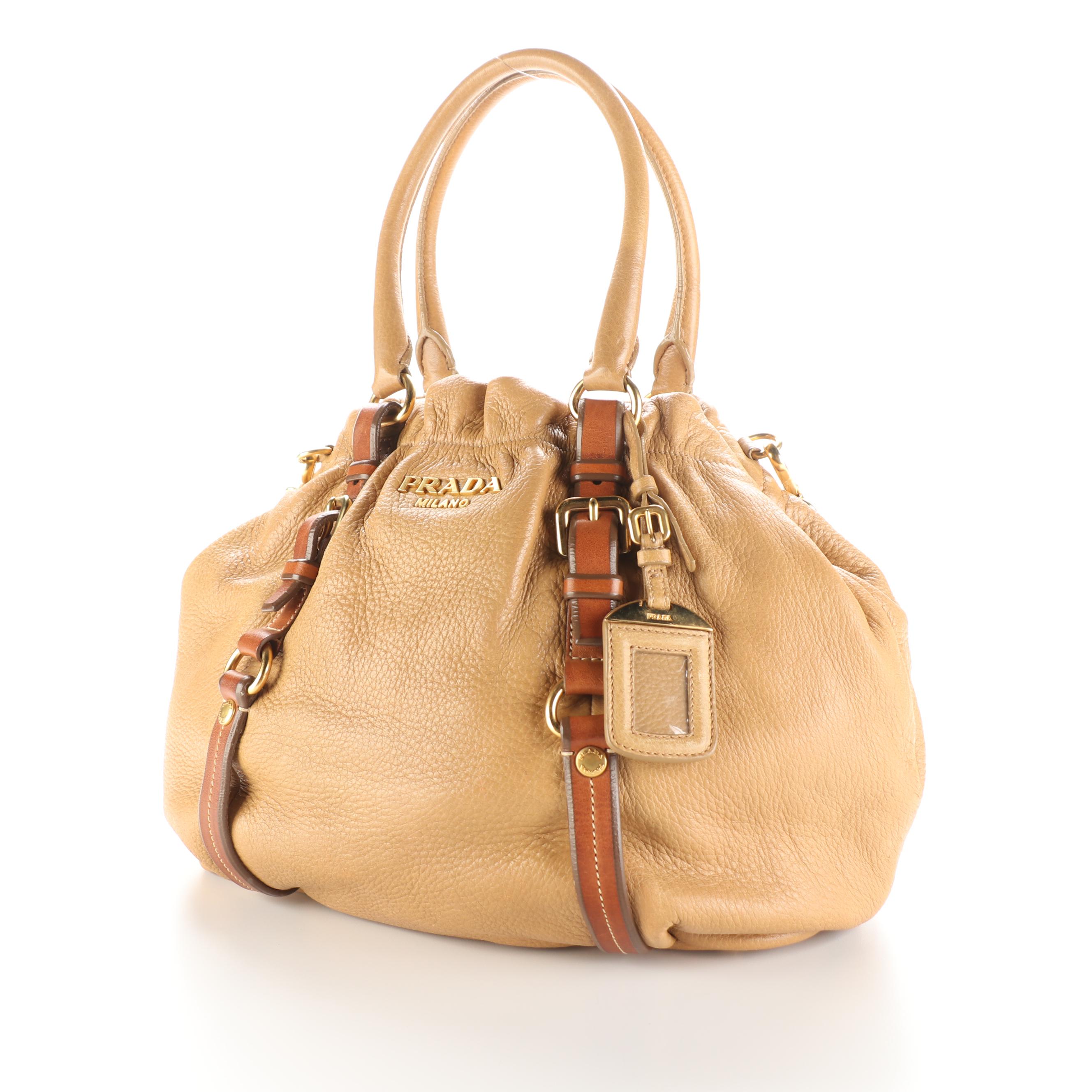 Prada Medium Convertible Tote in Deerskin Leather with Strap