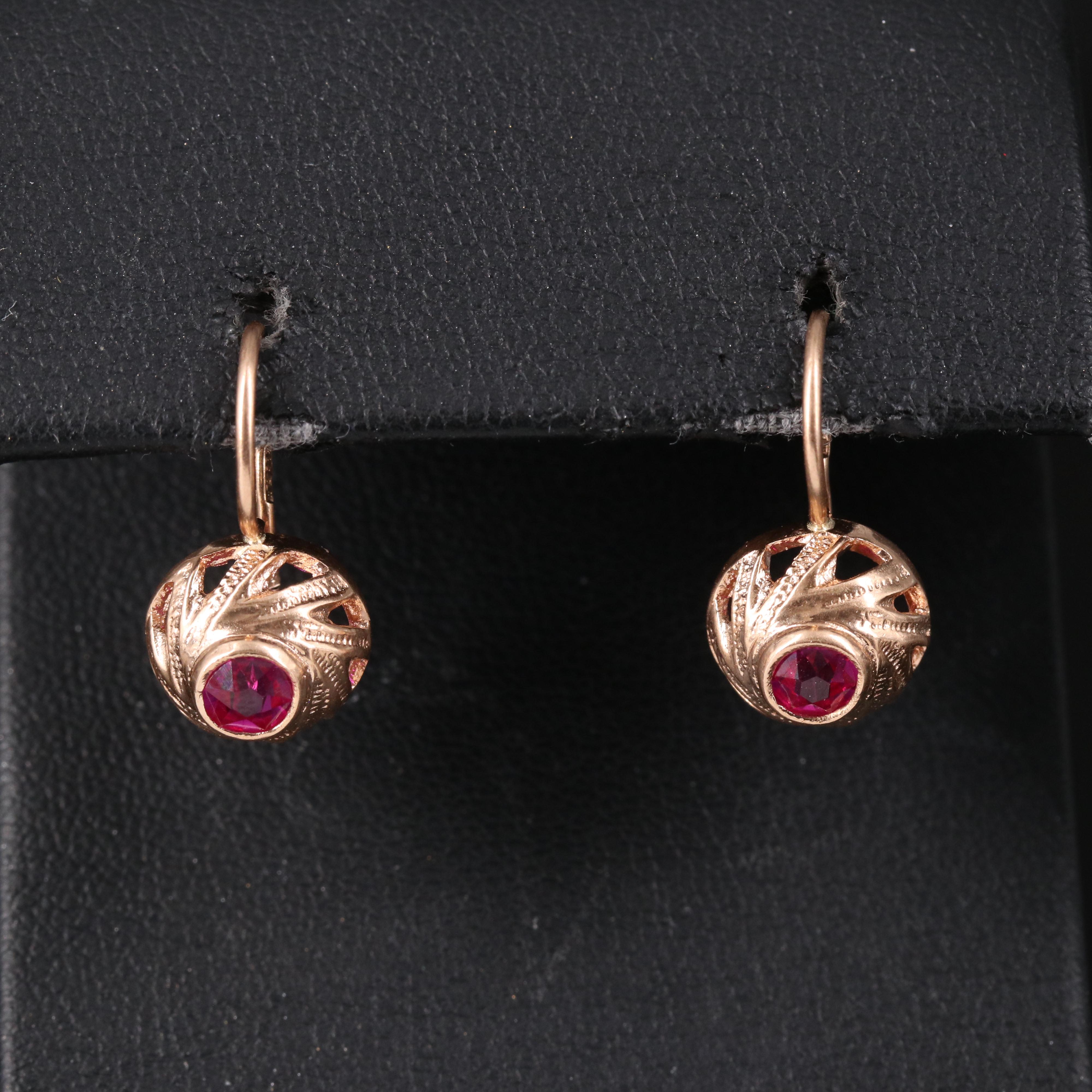 Russian 14K Rose Gold Ruby Earrings