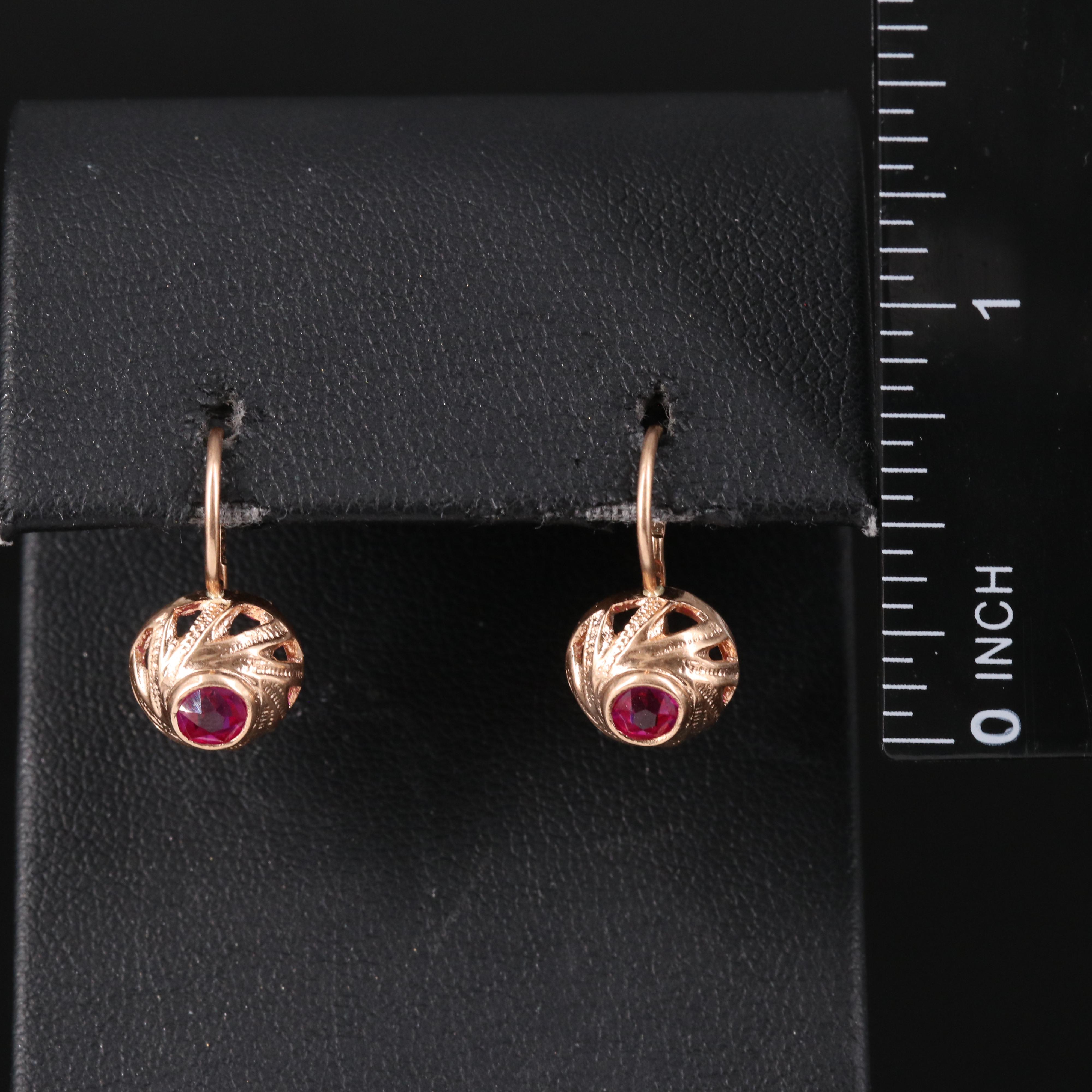 Russian 14K Rose Gold Ruby Earrings