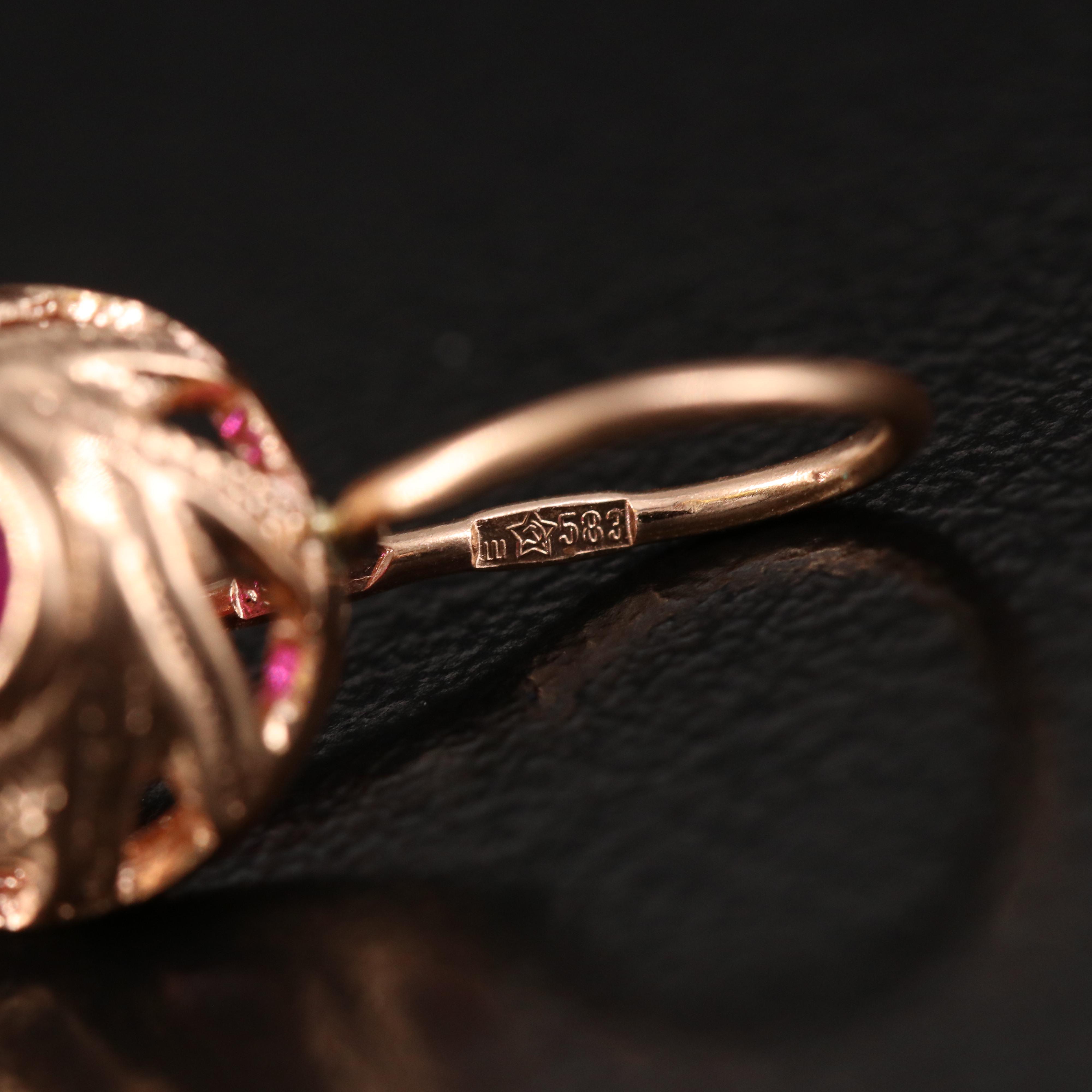 Russian 14K Rose Gold Ruby Earrings