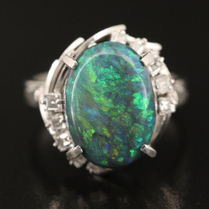 Platinum Opal and Diamond Cocktail Ring