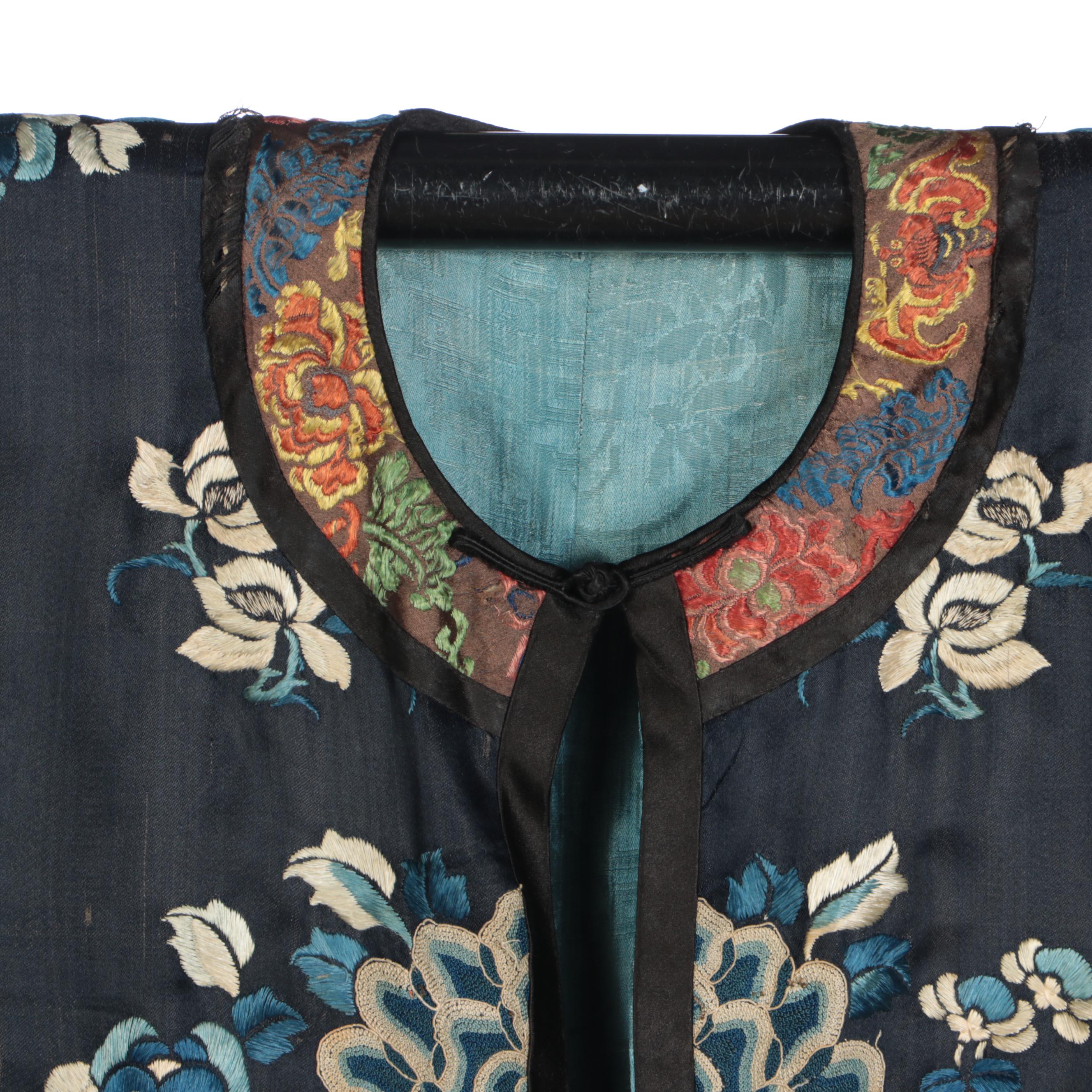 Women's Chinese Floral Embroidered Silk Robe, Qing Dynasty Period