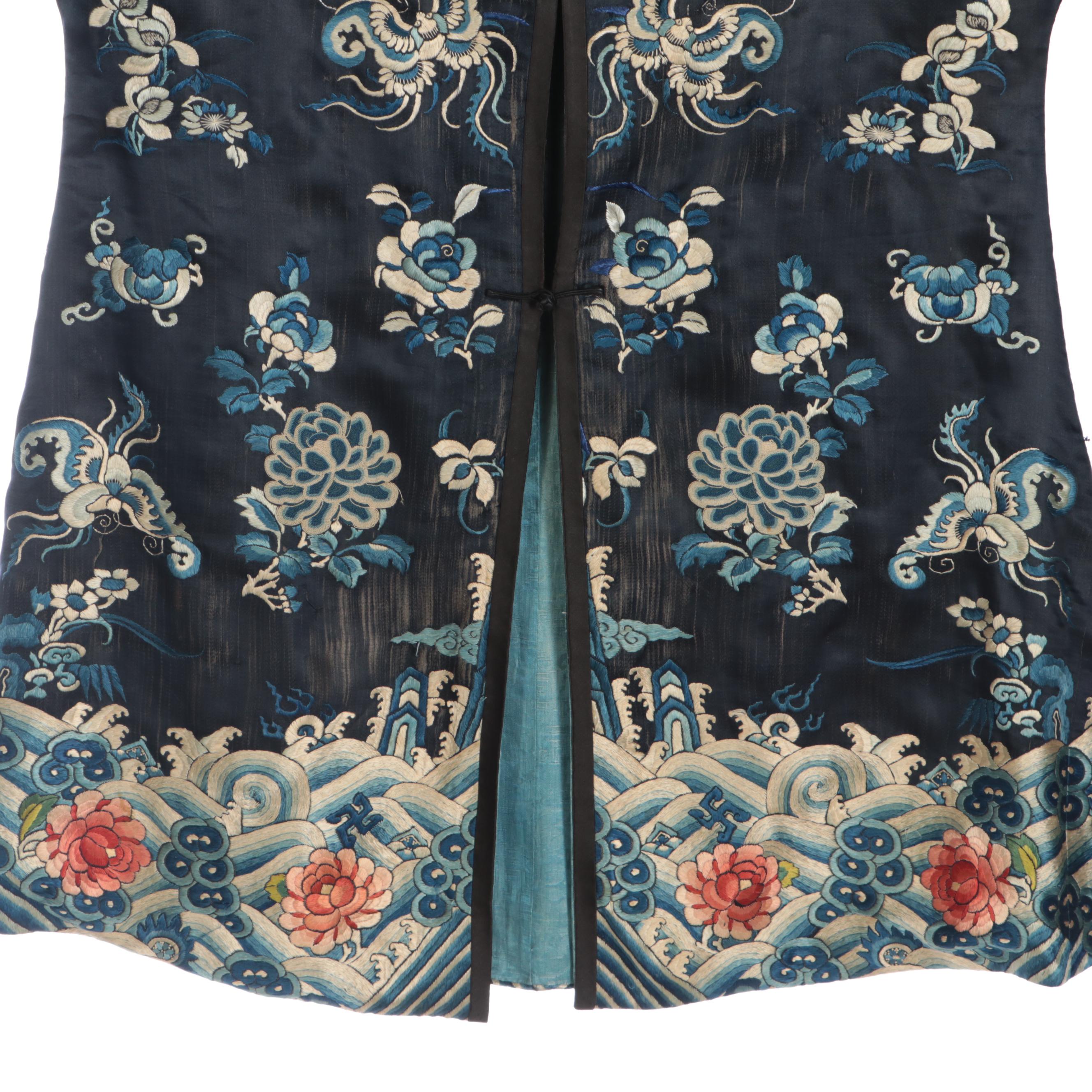 Women's Chinese Floral Embroidered Silk Robe, Qing Dynasty Period