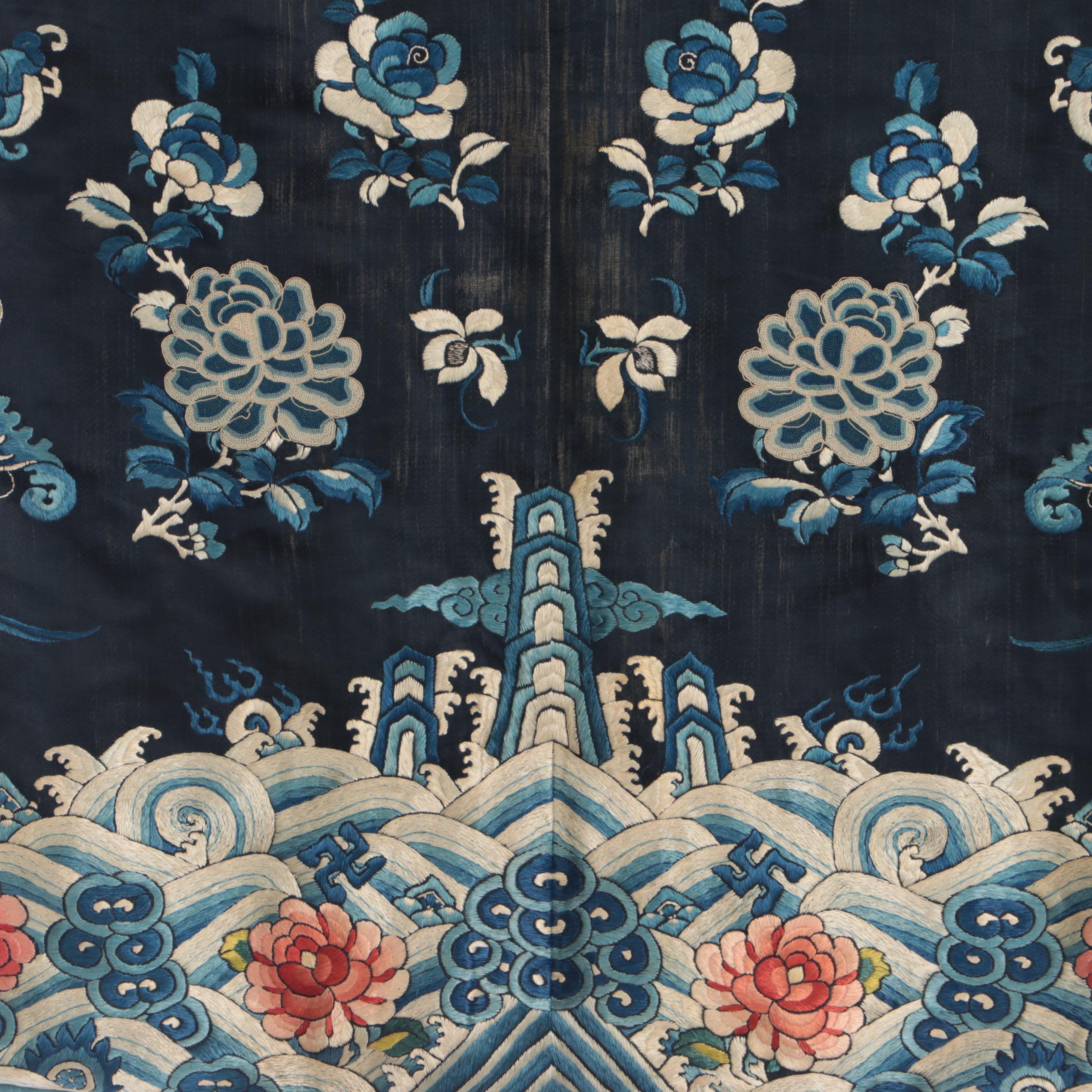 Women's Chinese Floral Embroidered Silk Robe, Qing Dynasty Period