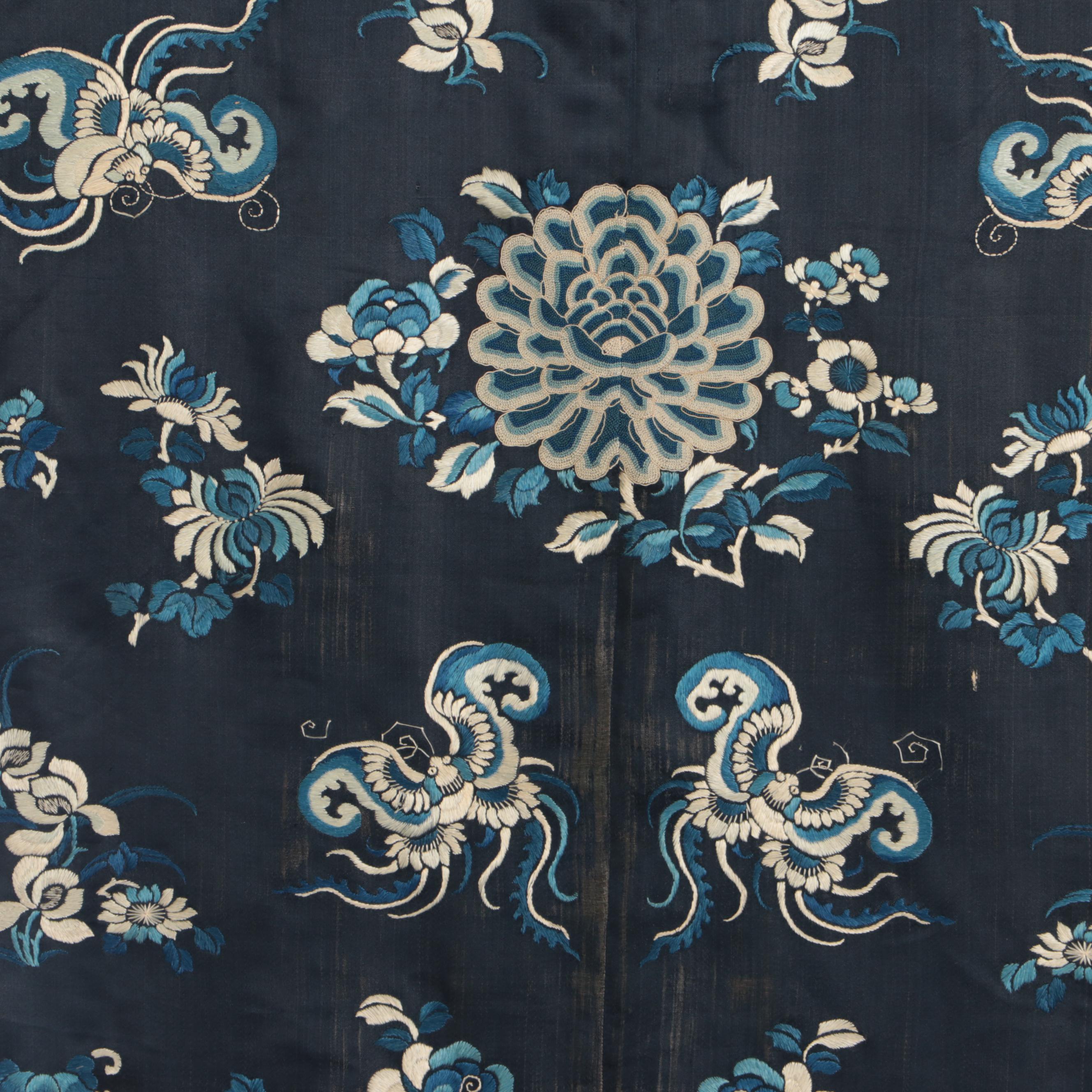 Women's Chinese Floral Embroidered Silk Robe, Qing Dynasty Period