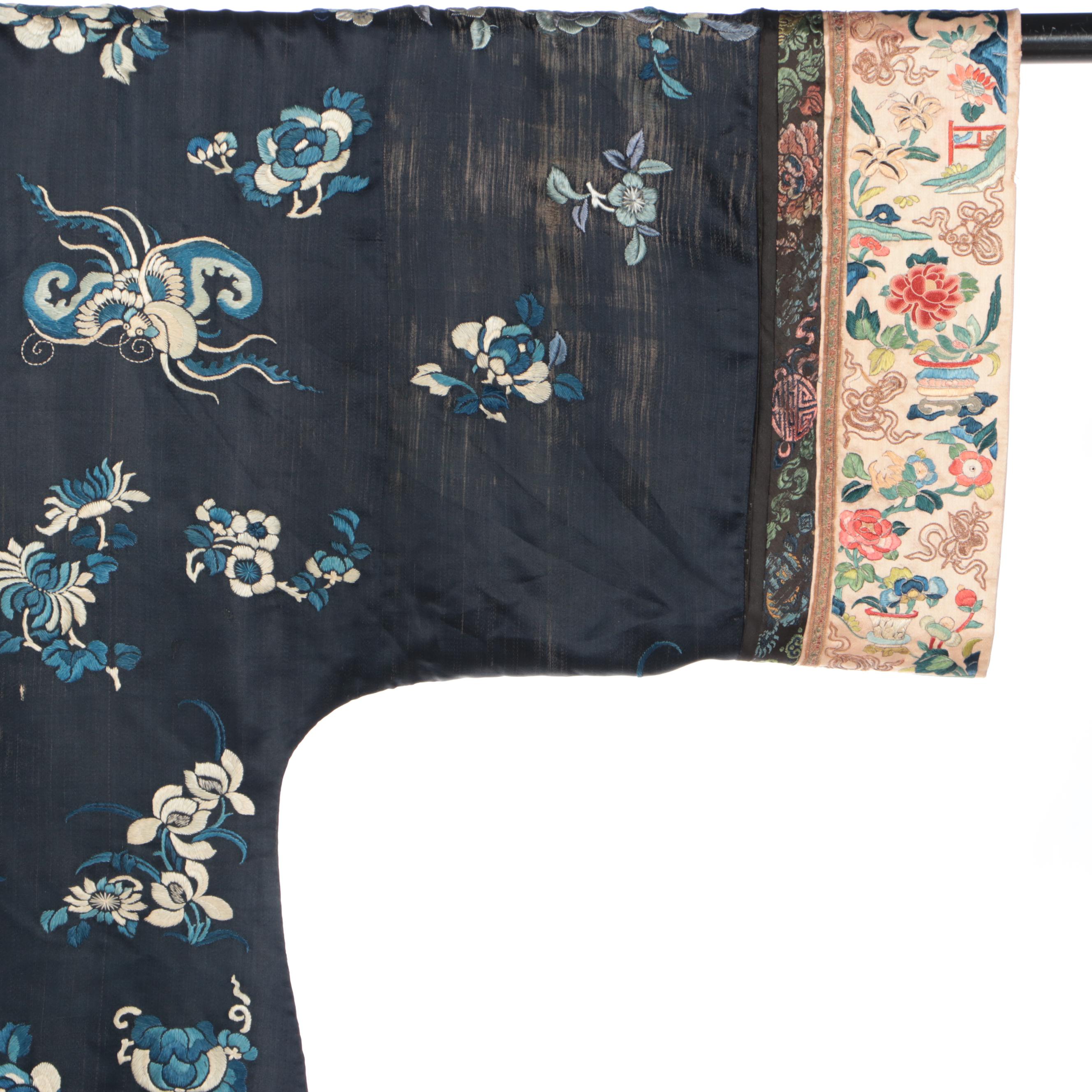 Women's Chinese Floral Embroidered Silk Robe, Qing Dynasty Period