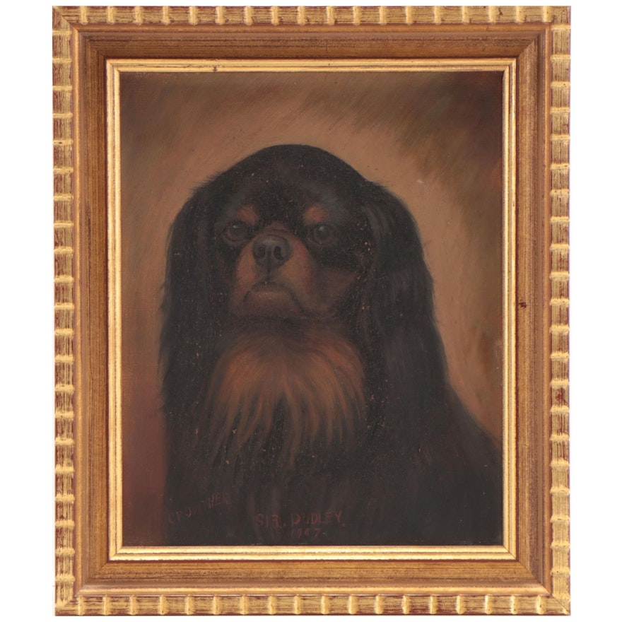 Henry Crowther Dog Portrait Oil Painting "Sir Dudley," Early 20th Century