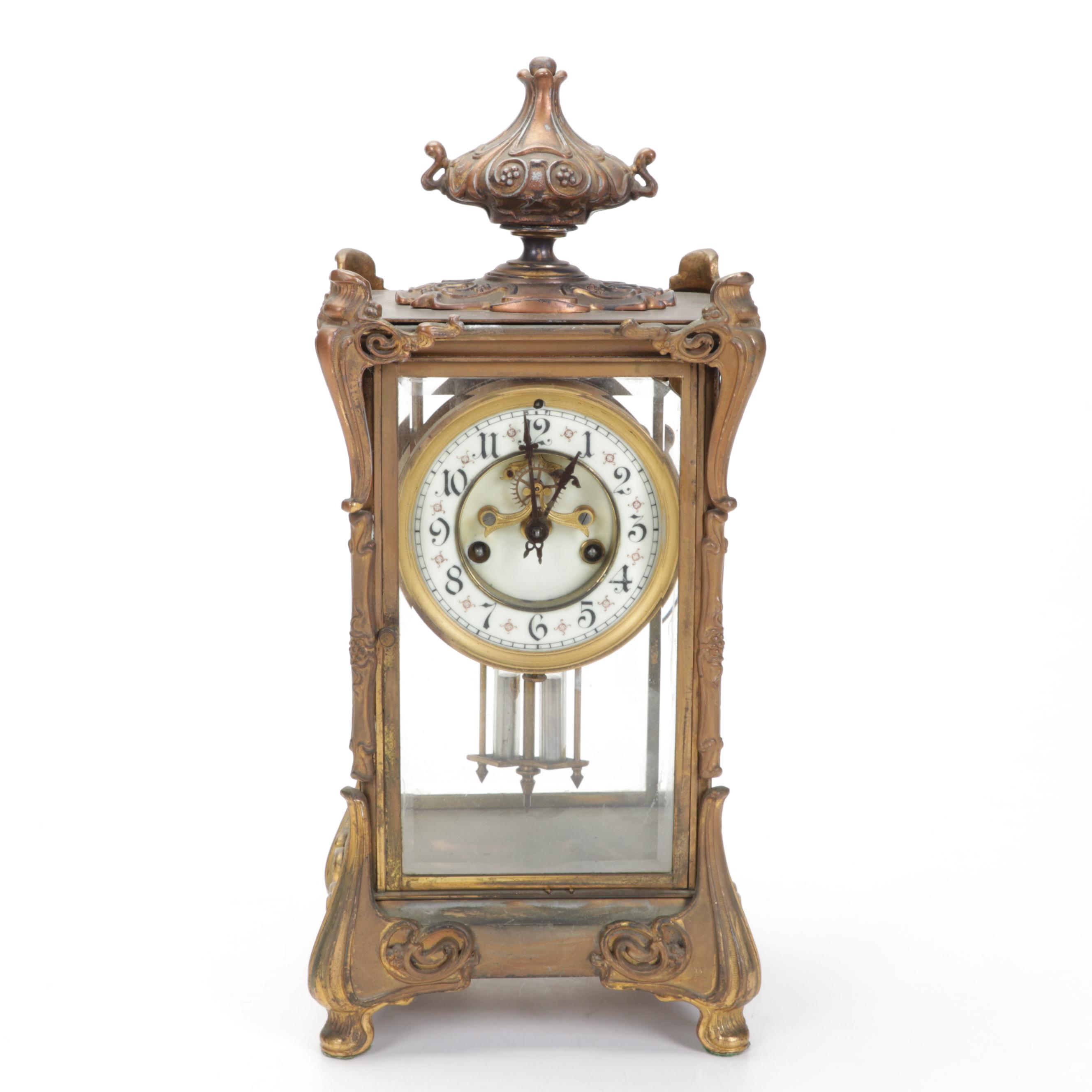 Waterbury Clock Co. Brass and Crystal Regulator Mantel Clock