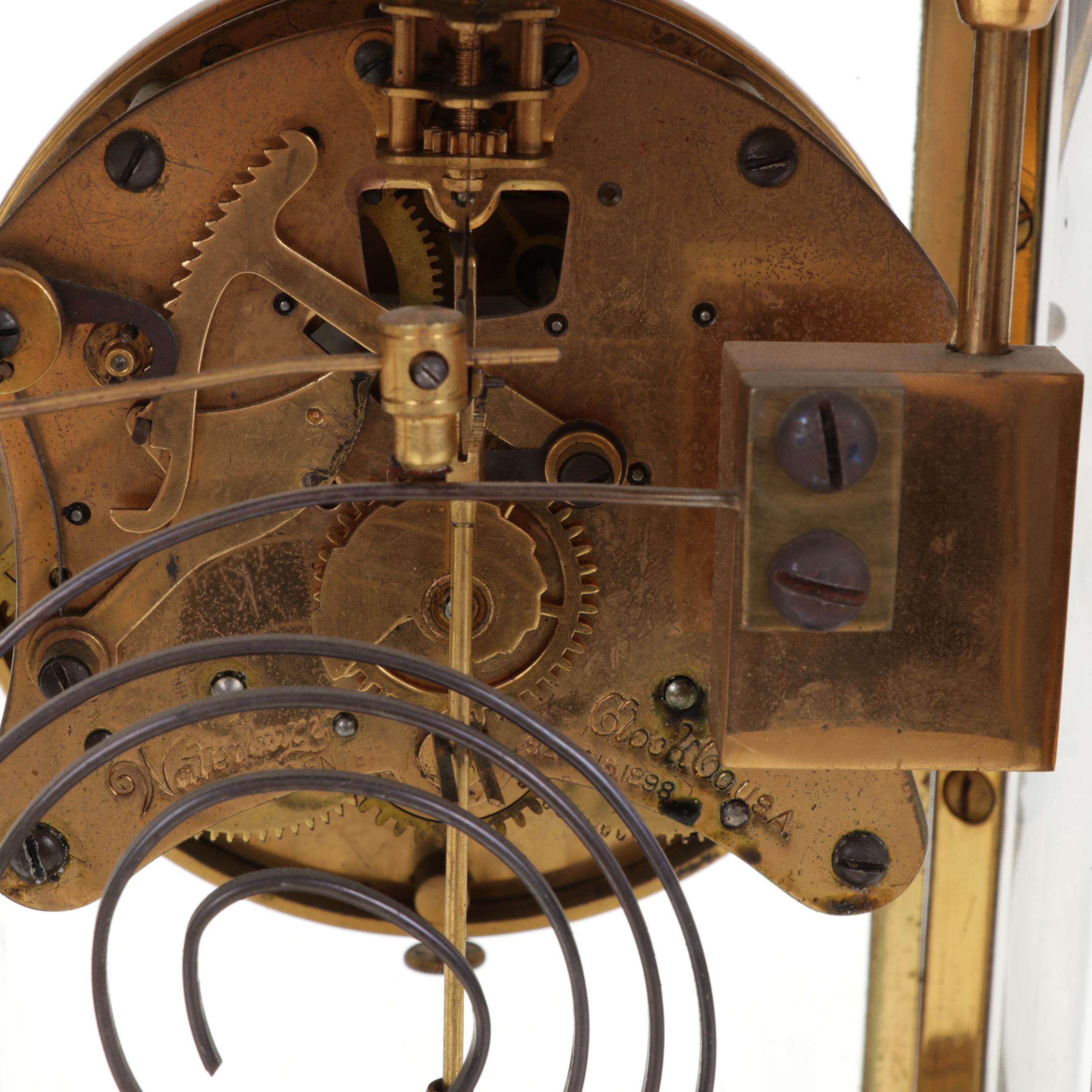 Waterbury Clock Co. Brass and Crystal Regulator Mantel Clock