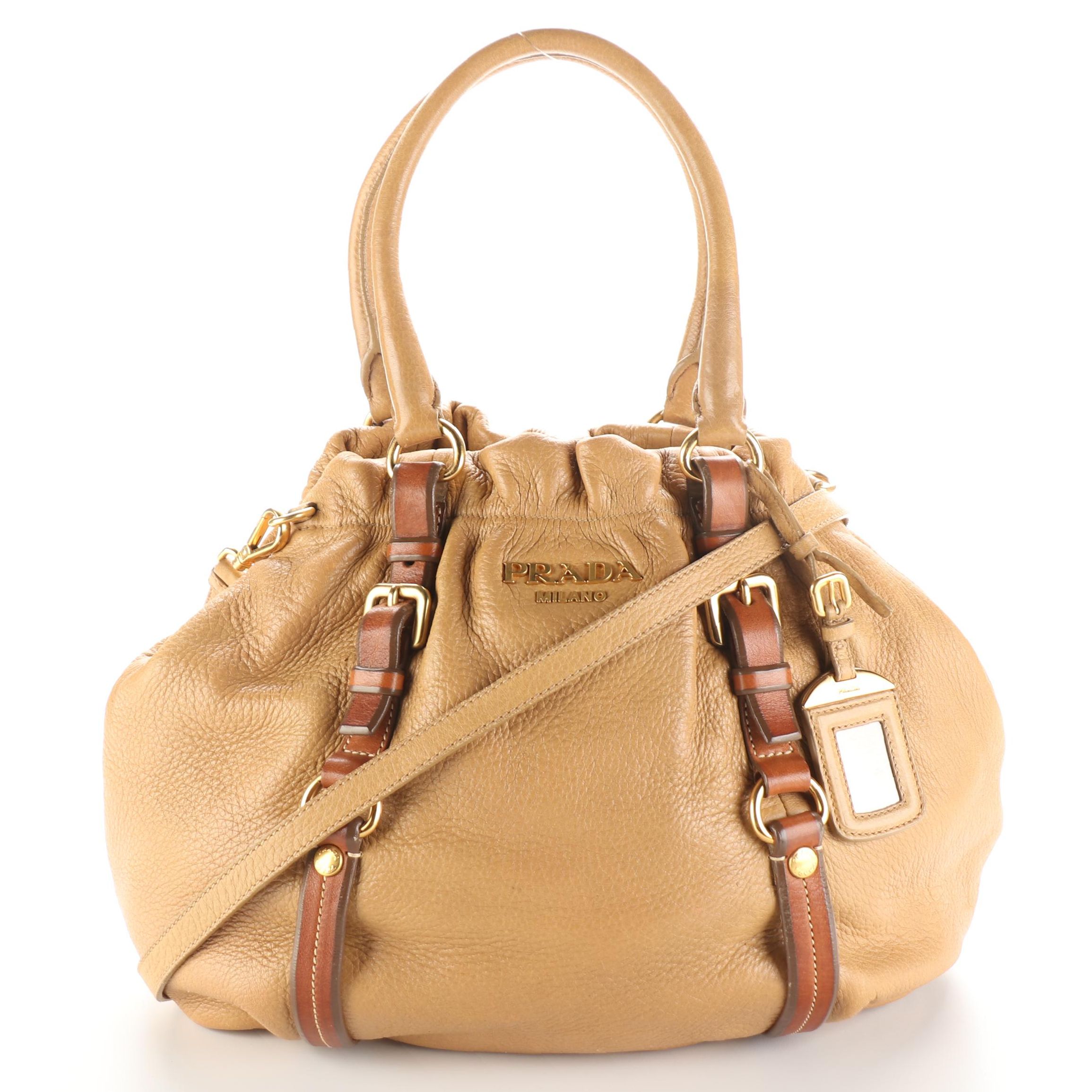 Prada Medium Convertible Tote in Deerskin Leather with Strap