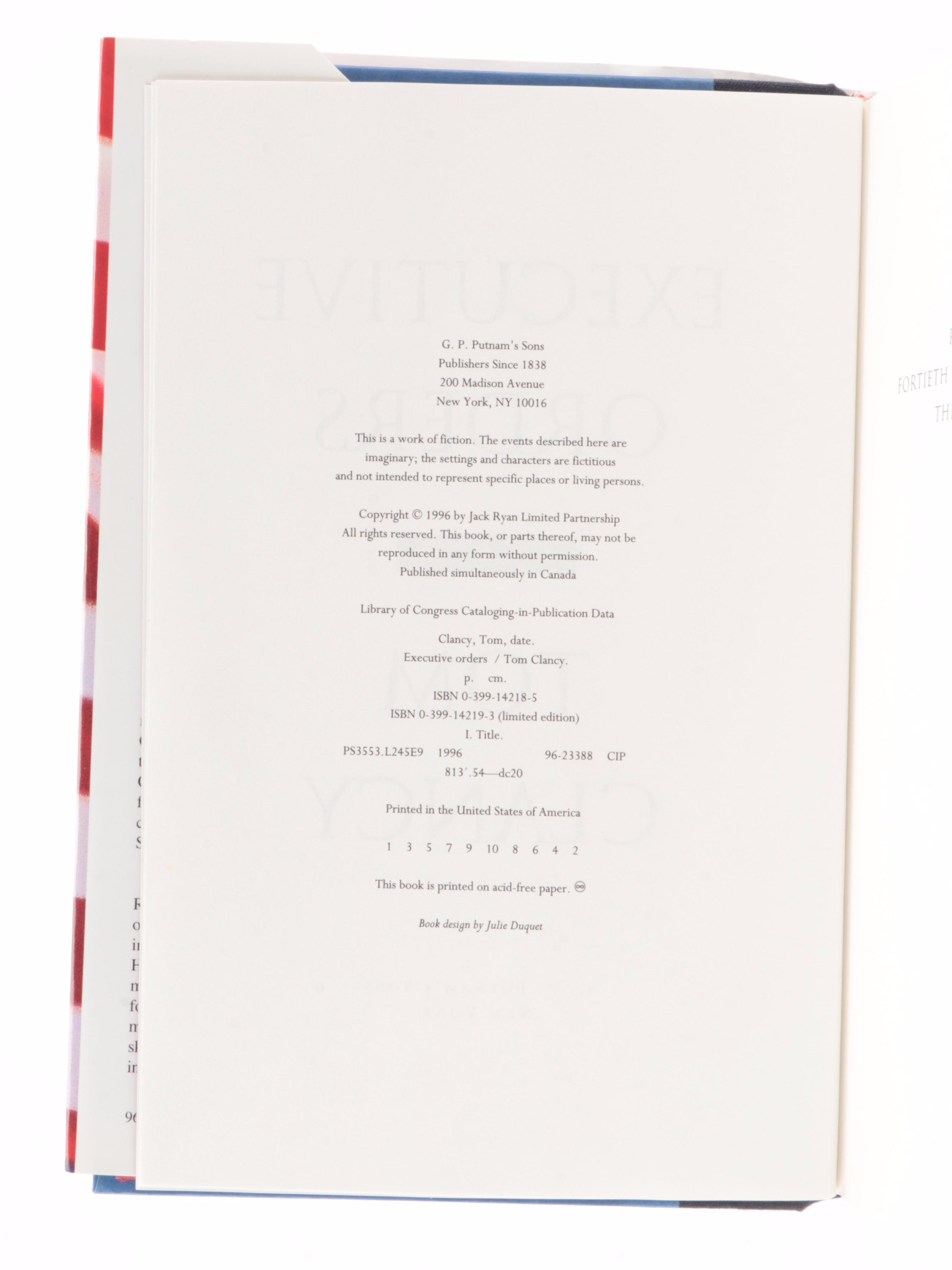 Signed Vince Flynn "Executive Power," Tom Clancy "Executive Orders"  and Others