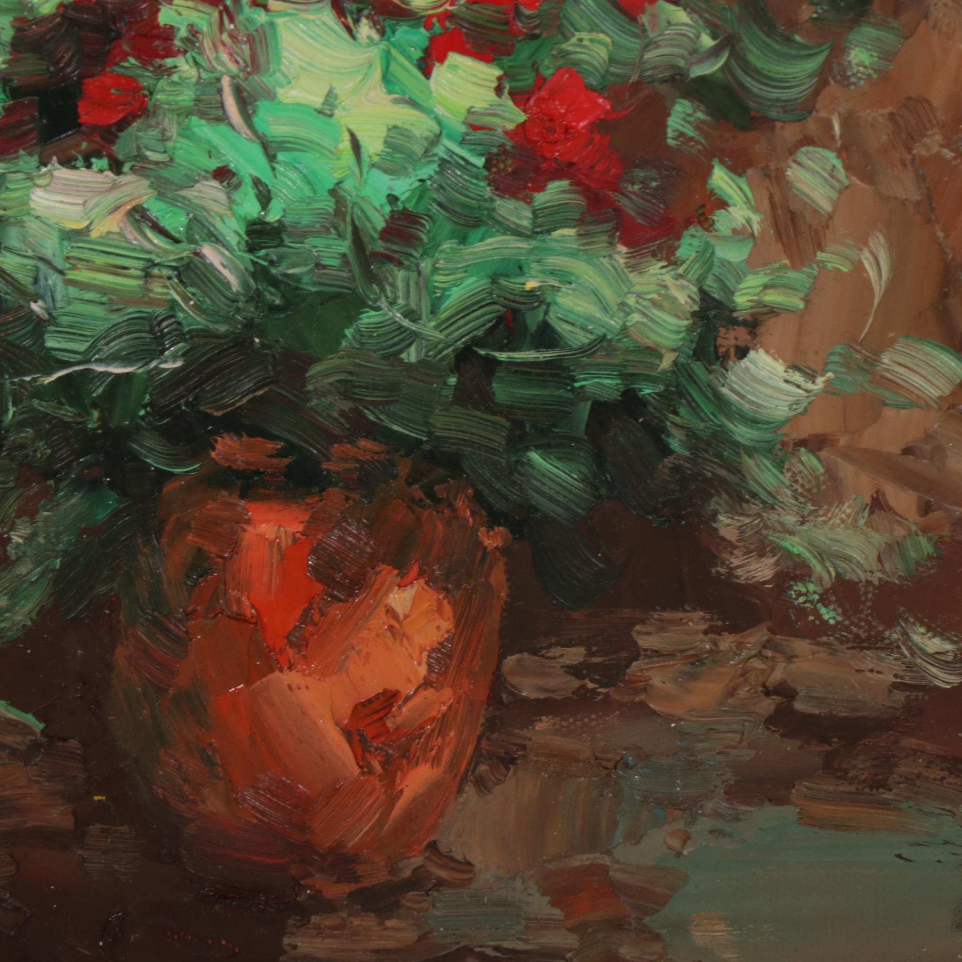 Gilbert Oil Painting of European Village Alleyway and Flowers, 21st Century