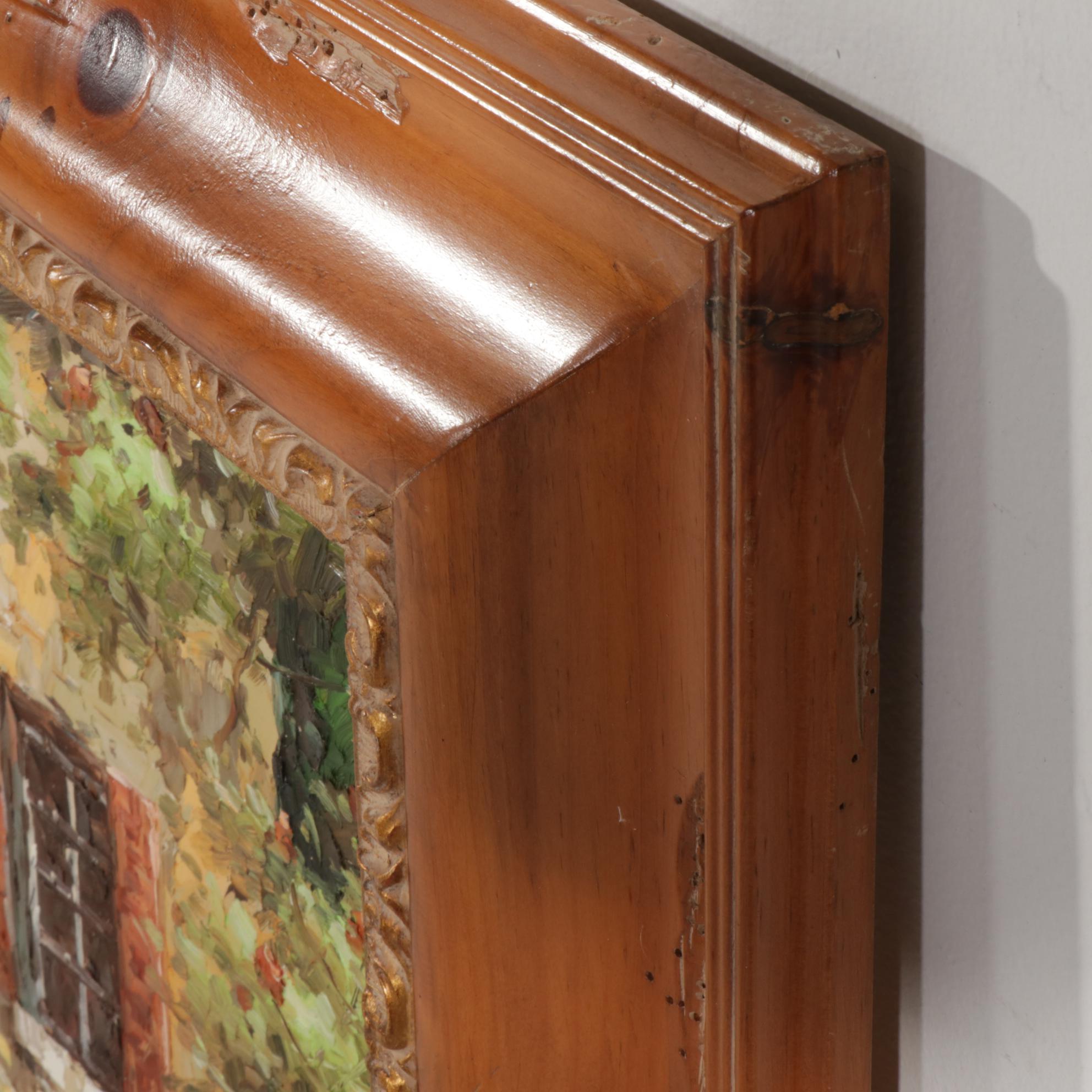 Gilbert Oil Painting of European Village Alleyway and Flowers, 21st Century