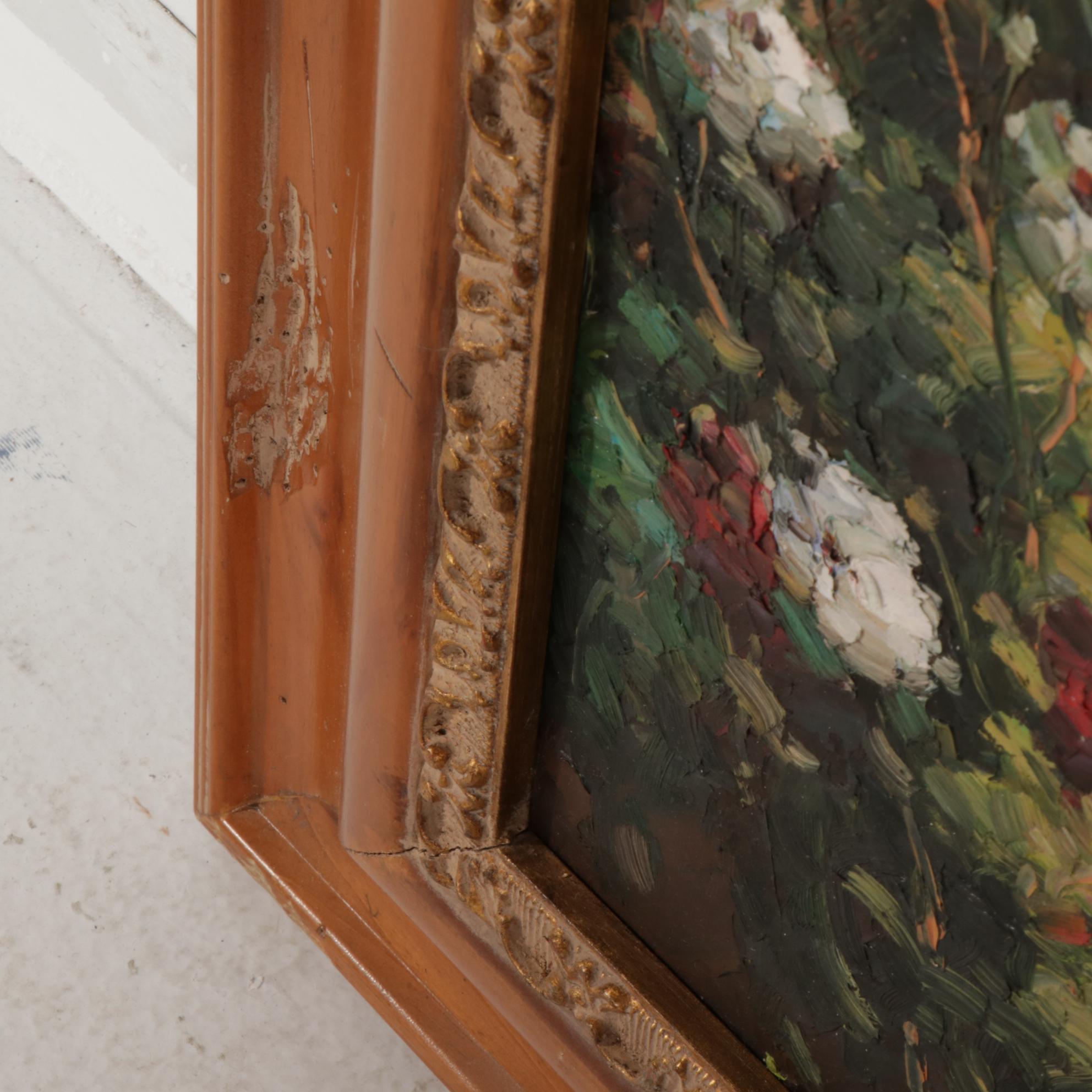 Gilbert Oil Painting of European Village Alleyway and Flowers, 21st Century