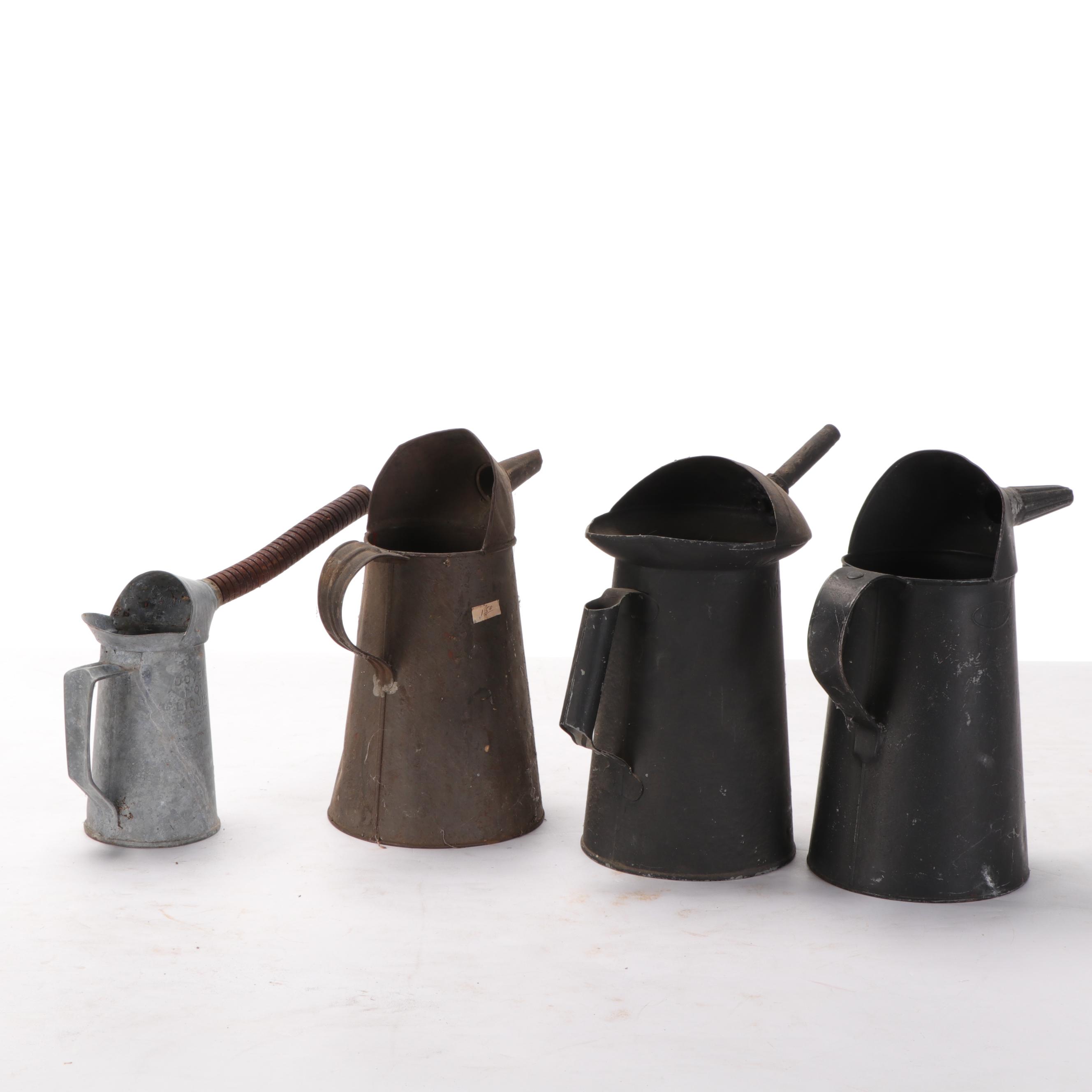 Galvanized Metal and Tin Oil Canisters With Long Nose Funnel