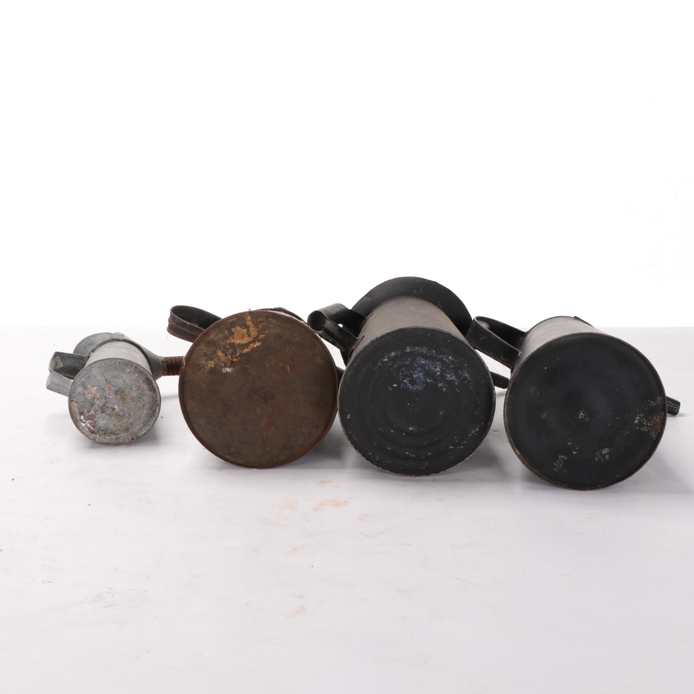 Galvanized Metal and Tin Oil Canisters With Long Nose Funnel